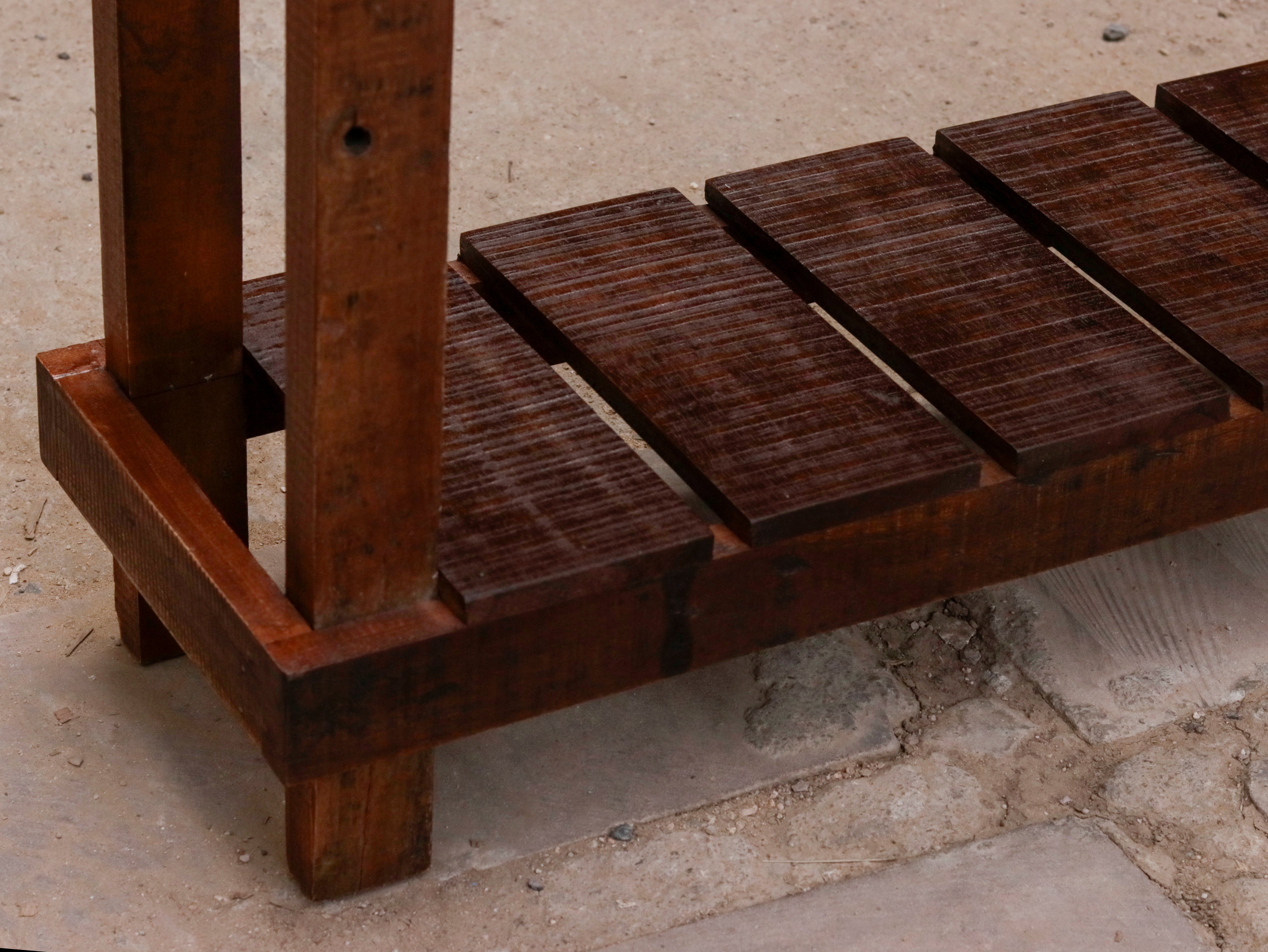 Classic Natural Brown Italian Style Handmade Wooden Side Table with Bottom Storage Console Table