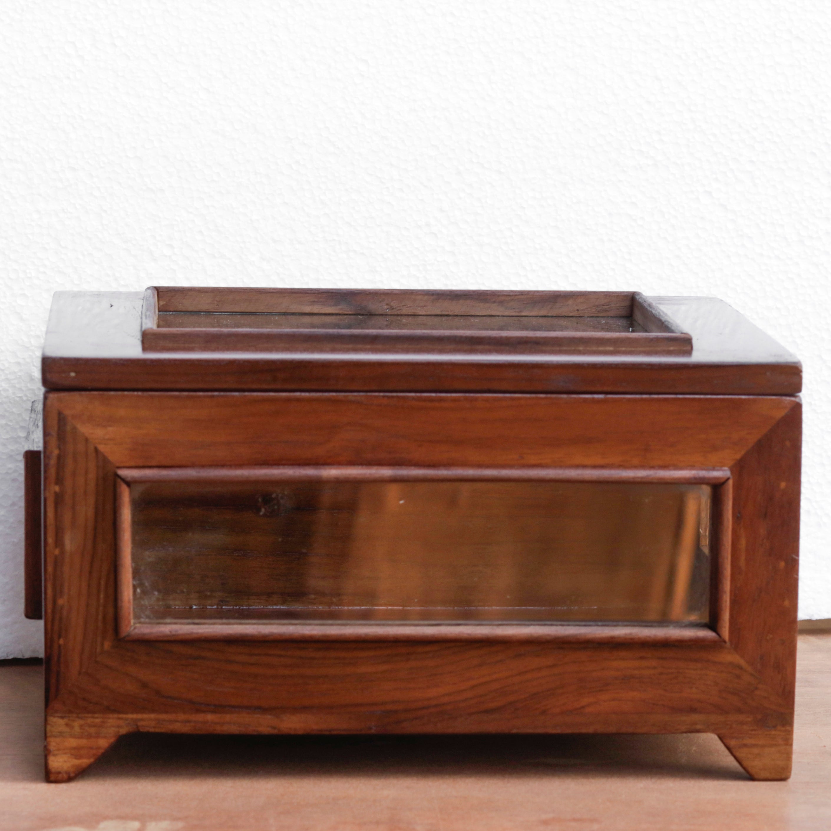 Vintage Transparent Mirror Fitted Wooden Handmade Jewelry Box Wooden Box