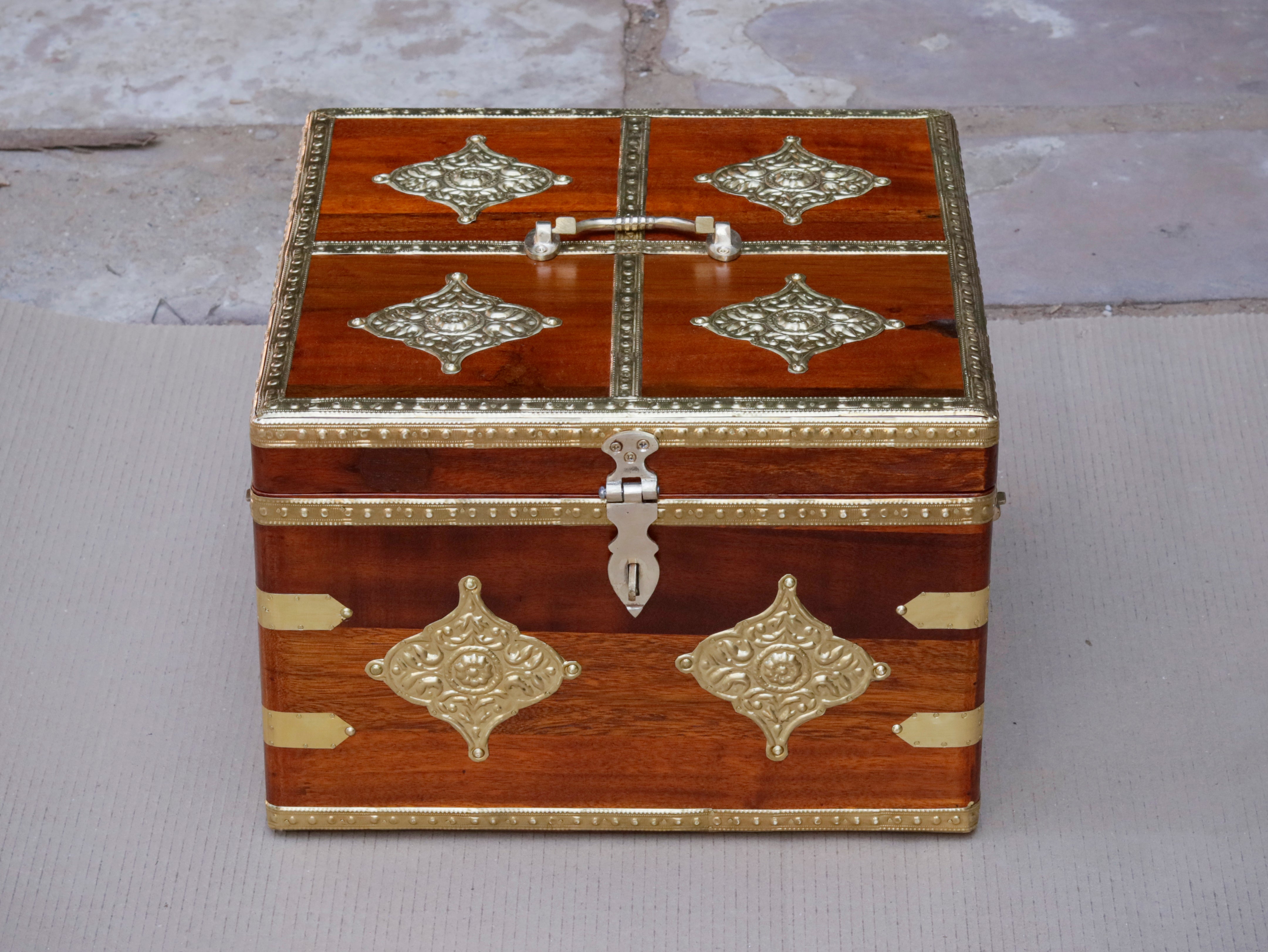 Bourbon Antique Brass Style Wooden Handmade Gift Box Set of 3 Wooden Box