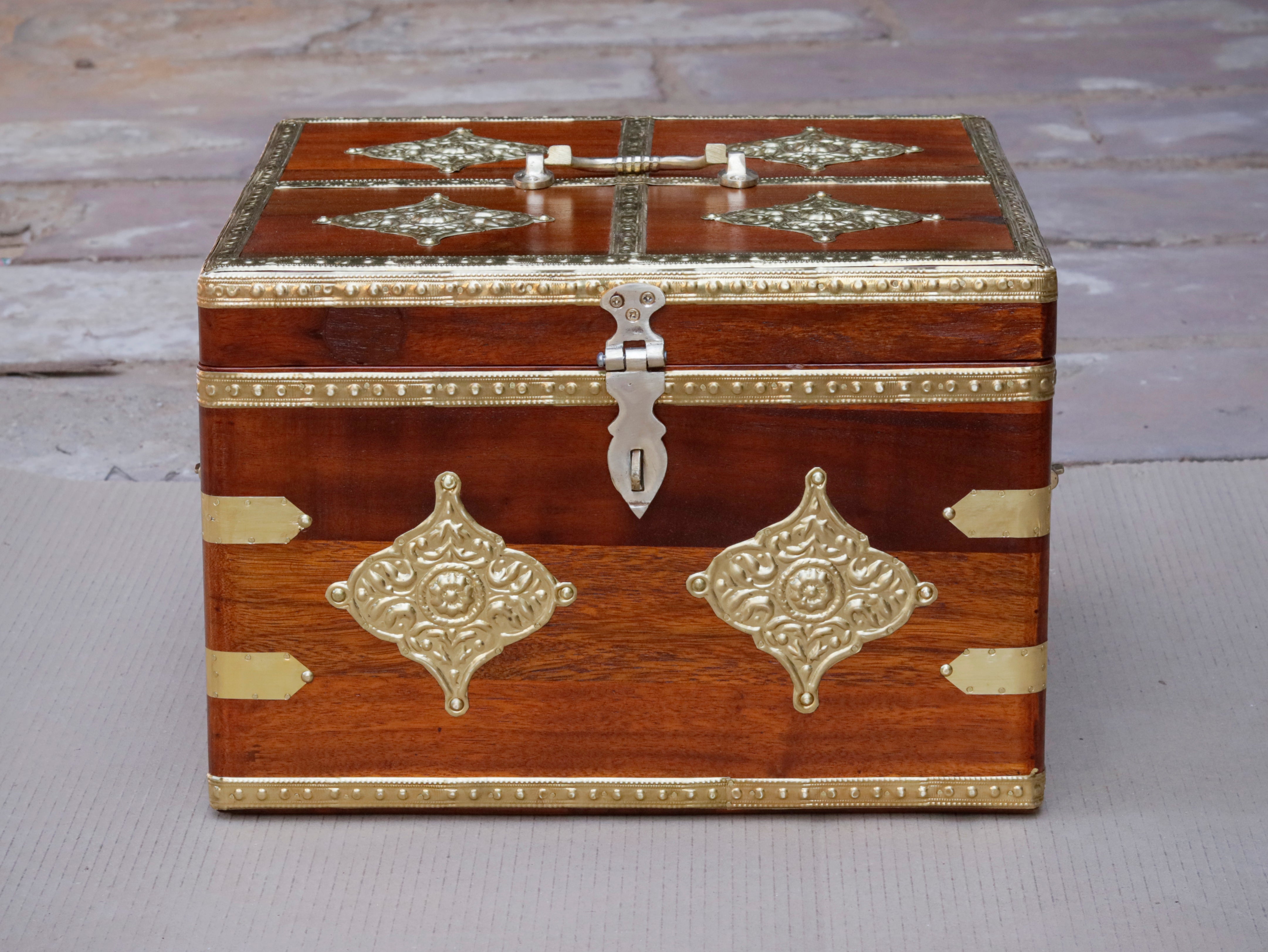 Bourbon Antique Brass Style Wooden Handmade Gift Box Set of 3 Wooden Box