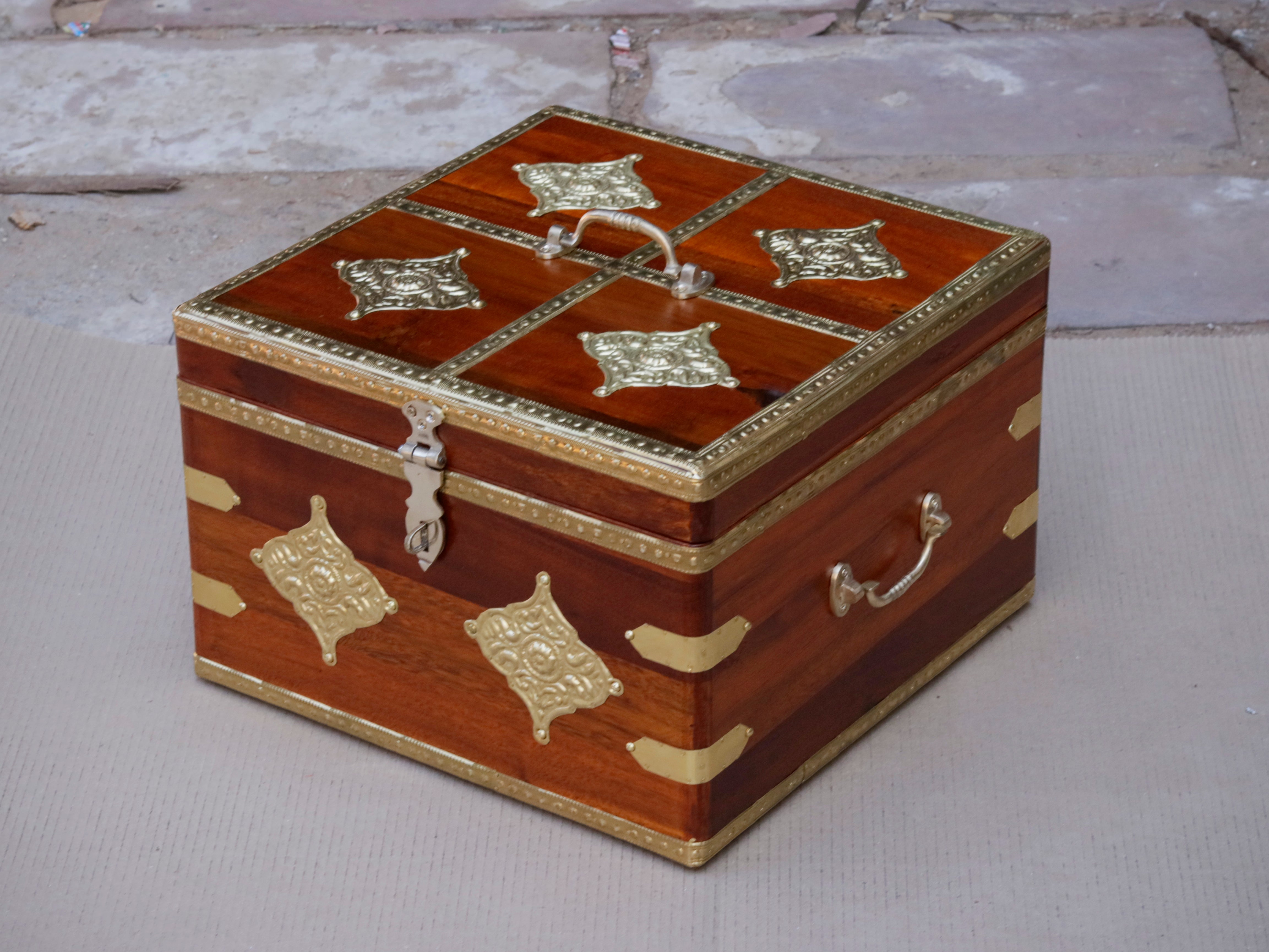Bourbon Antique Brass Style Wooden Handmade Gift Box Set of 3 Wooden Box