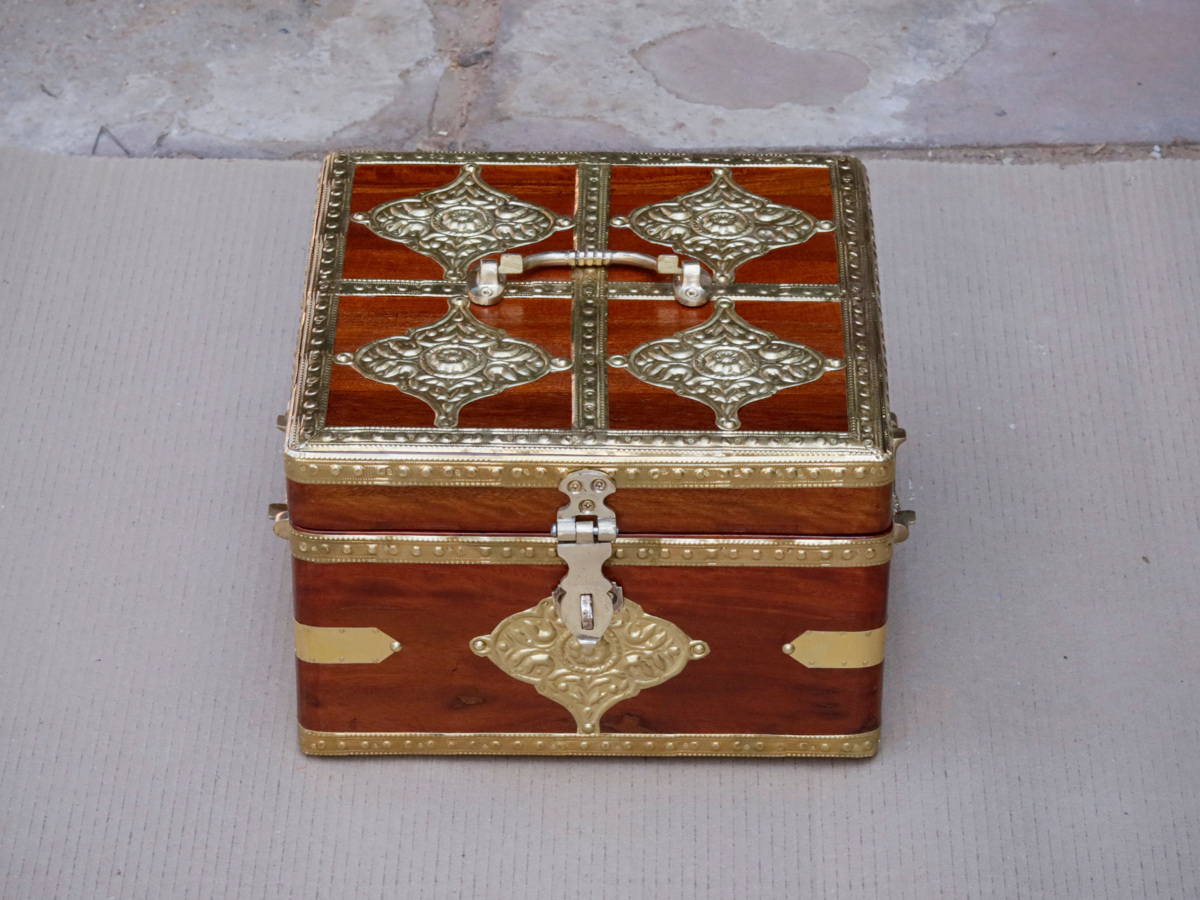 Bourbon Antique Brass Style Wooden Handmade Gift Box Set of 3 Wooden Box