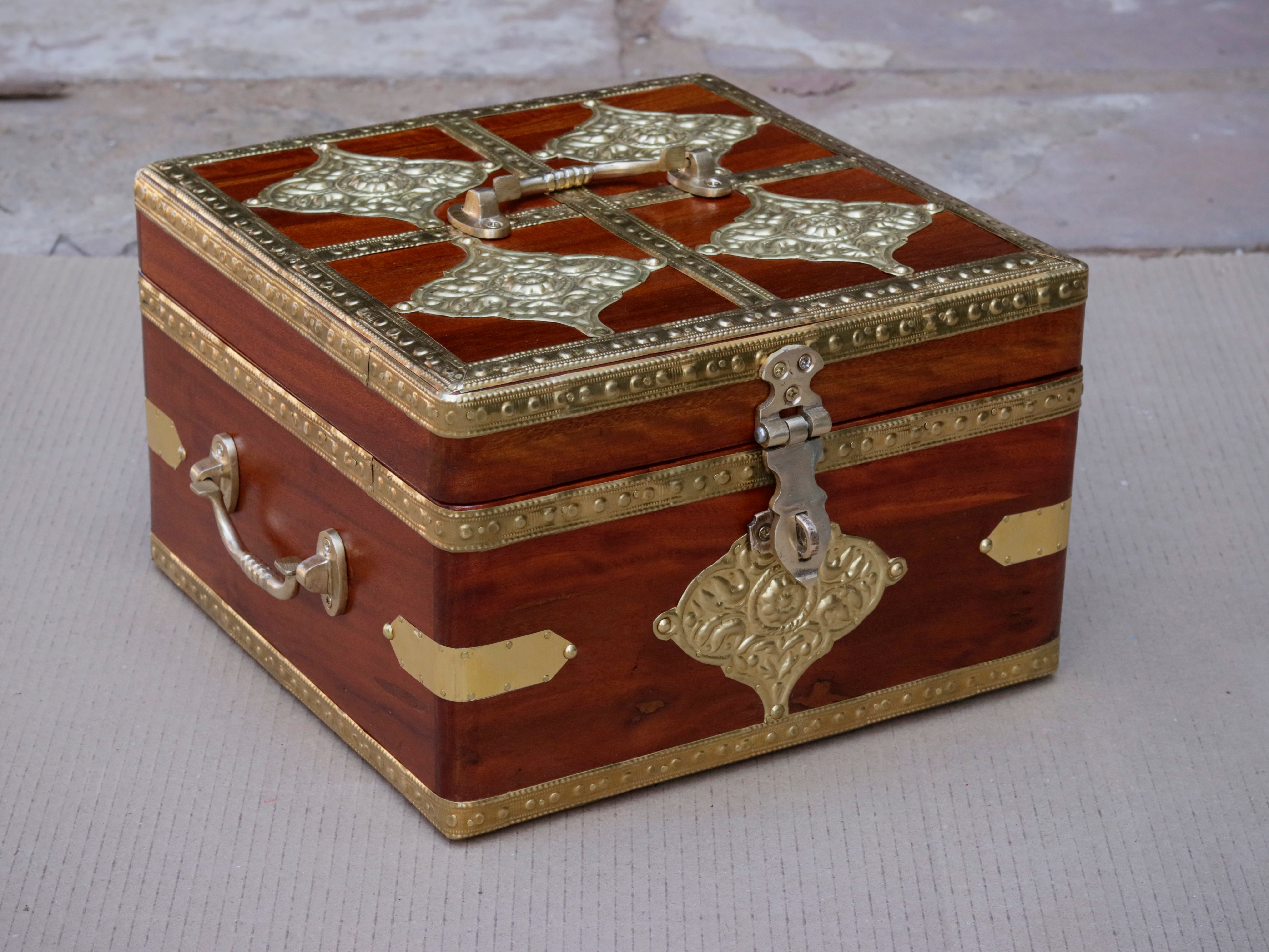 Bourbon Antique Brass Style Wooden Handmade Gift Box Set of 3 Wooden Box