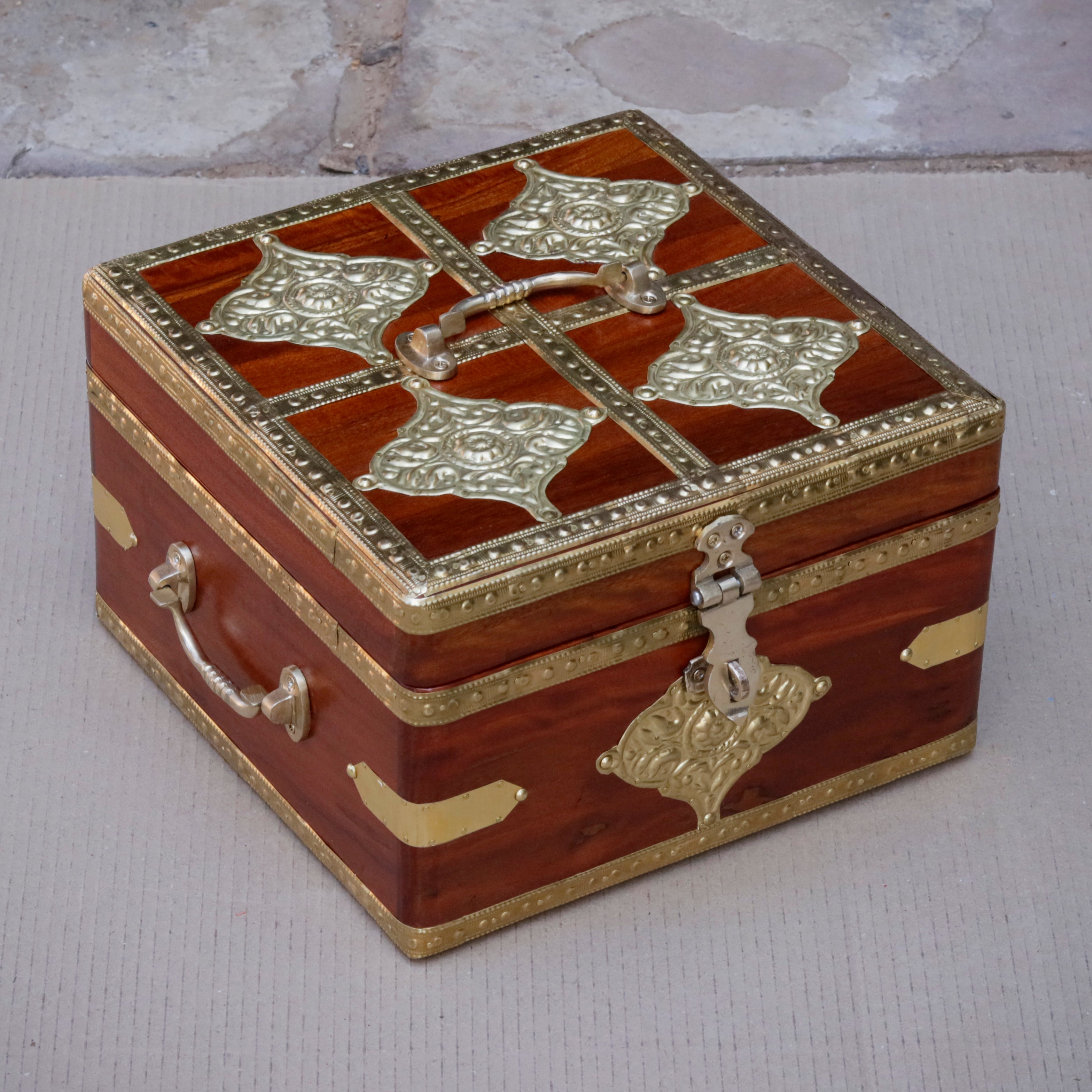 Bourbon Antique Brass Style Wooden Handmade Gift Box Set of 3 Wooden Box