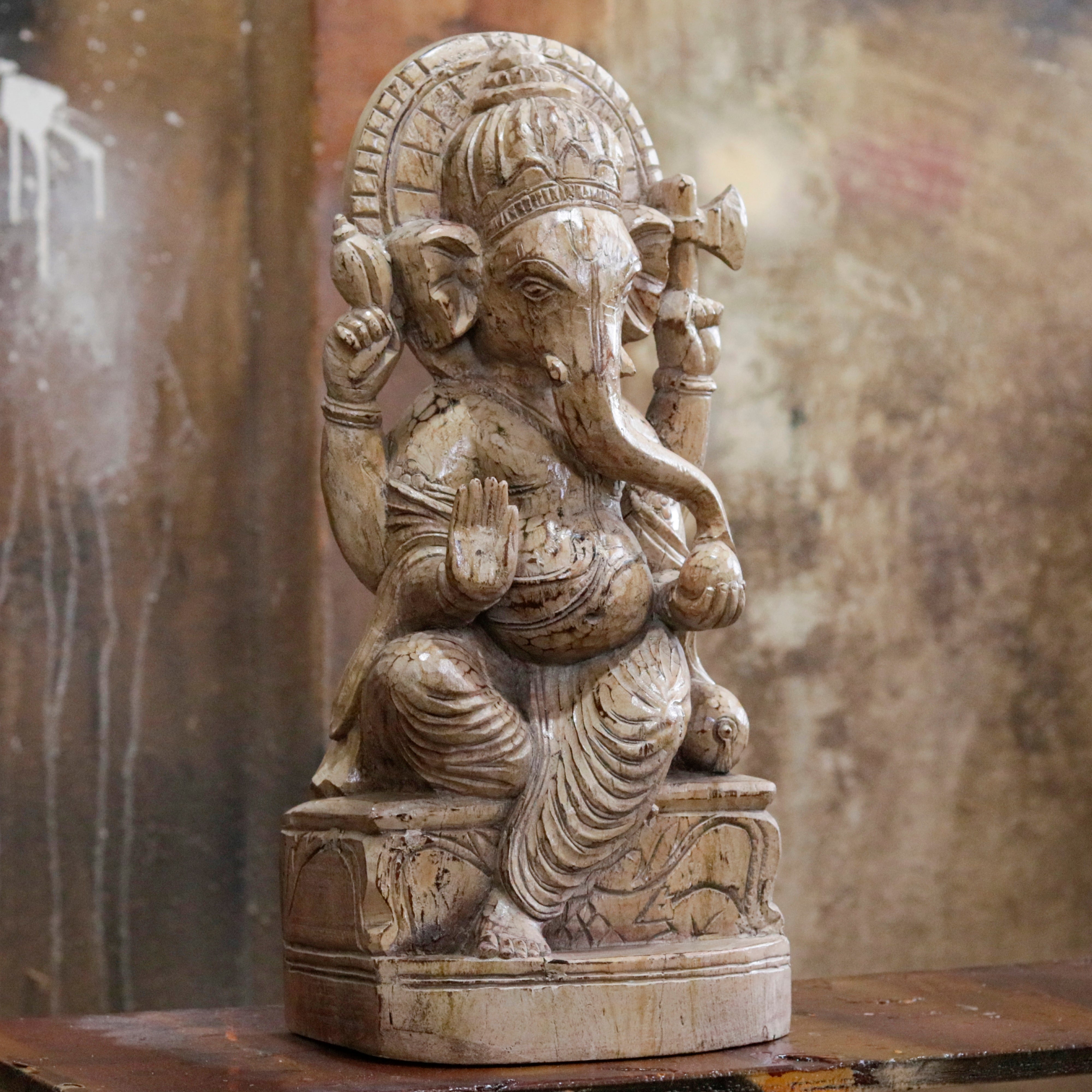 Traditional Spiritual Lord Ganesh Wooden Hand-Carved Wooden Wall Decor Traditional Décor