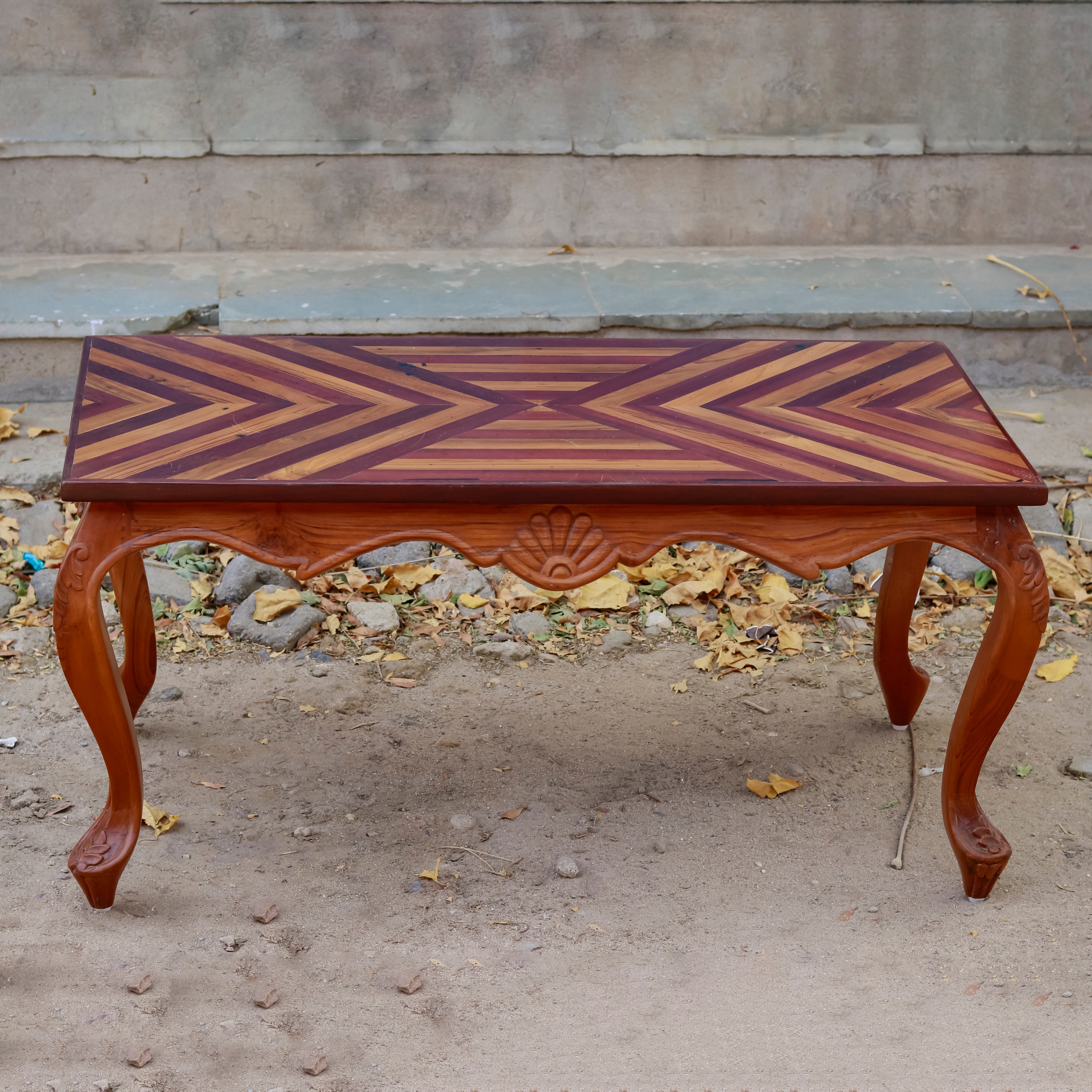 Classic Irish Inlay Border Designed Wooden Handmade Mirror Coffee Table