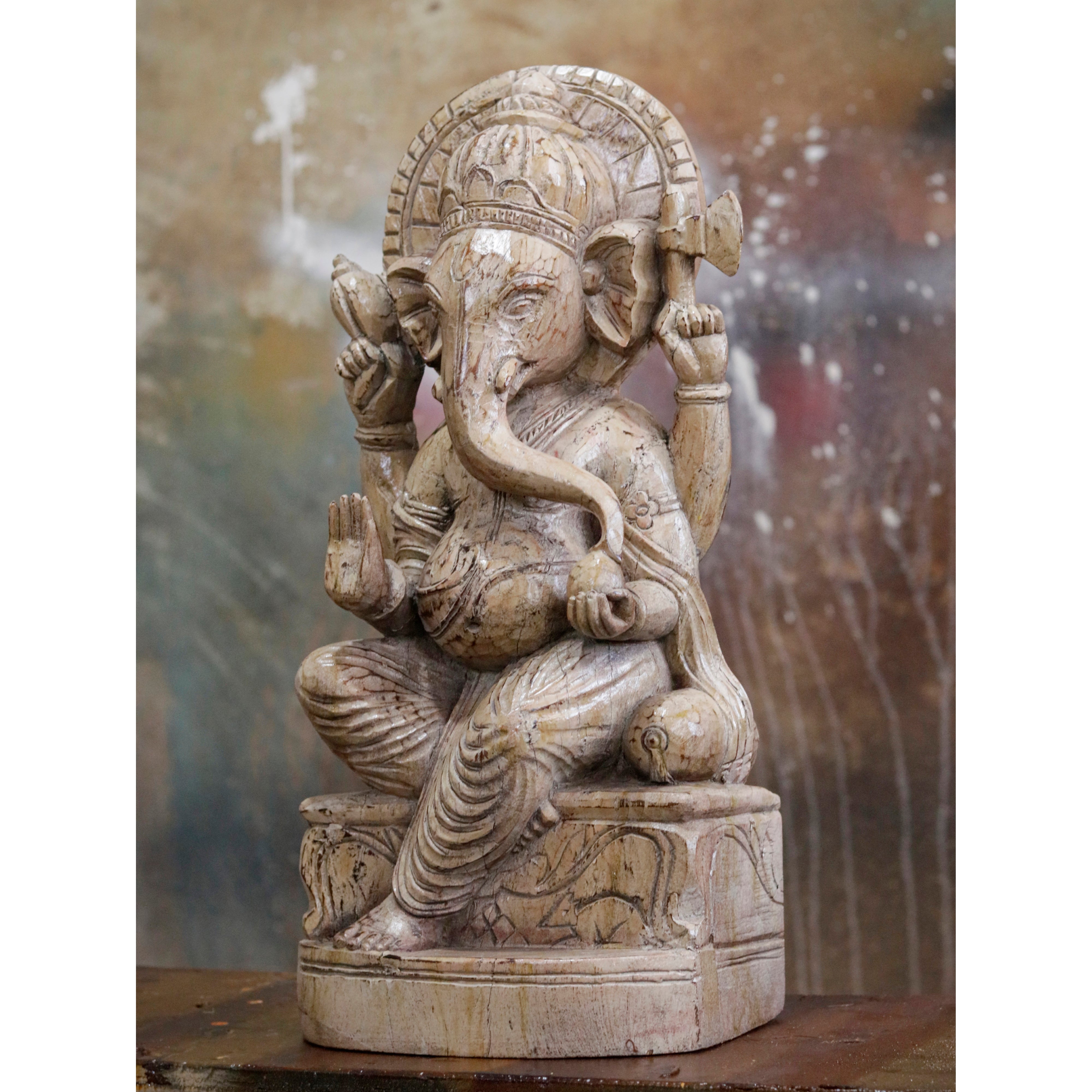 Traditional Spiritual Lord Ganesh Wooden Hand-Carved Wooden Wall Decor Traditional Décor