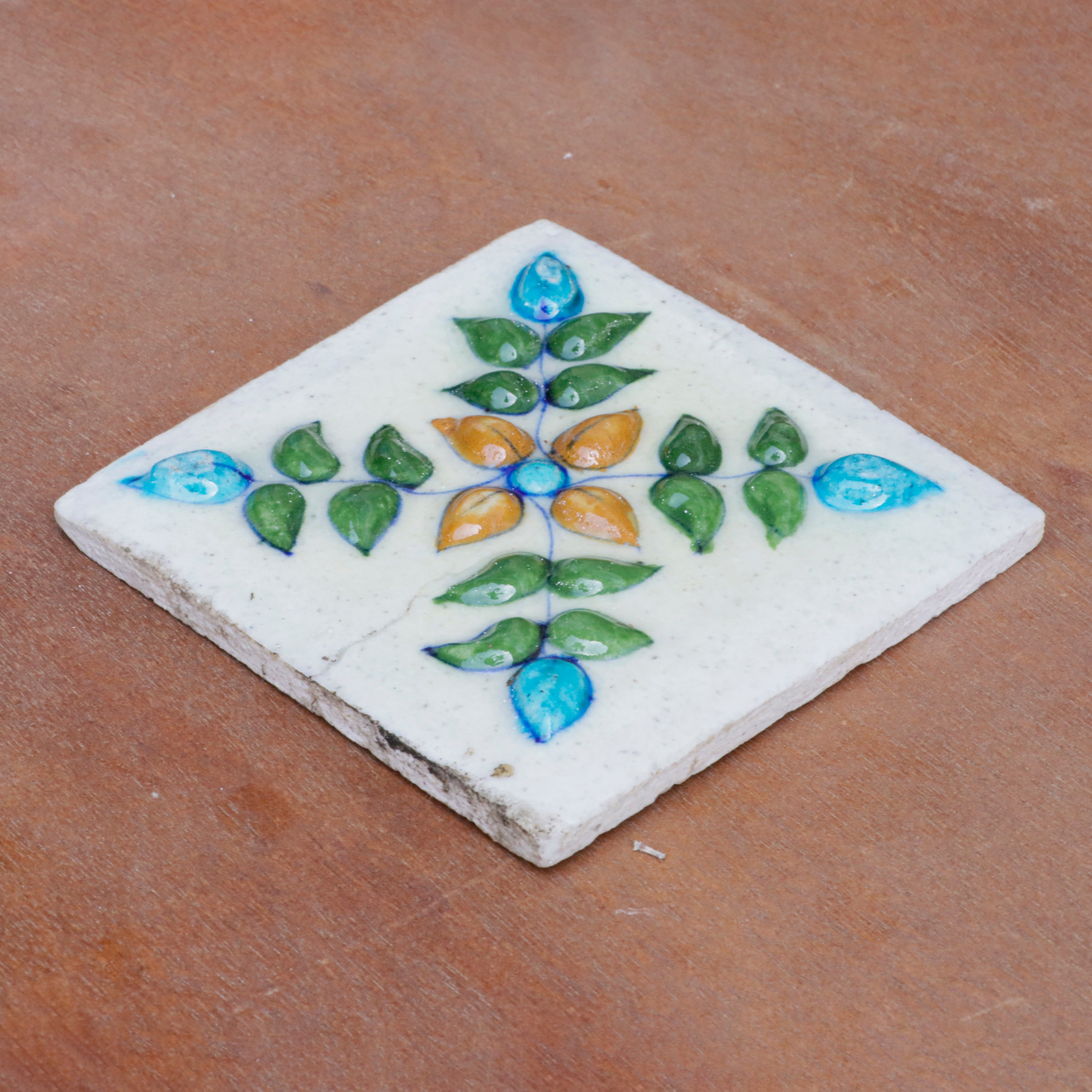 Irish Vintage Embossed Flower Designed Ceramic Square Tile Set of 2 Ceramic Tile