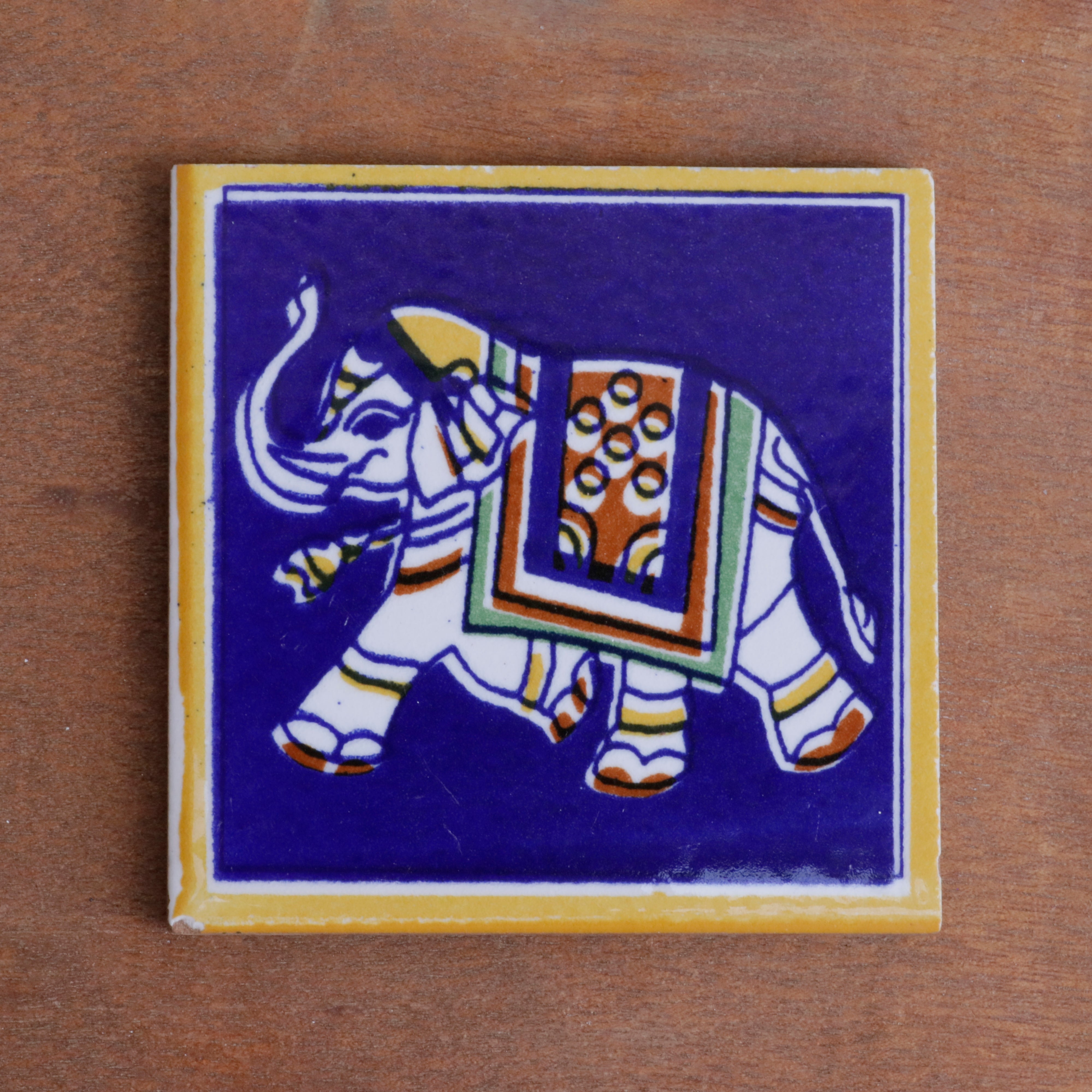 Aesthetic Vintage Elephant Designed Ceramic Square Tile Set of 2 Ceramic Tile