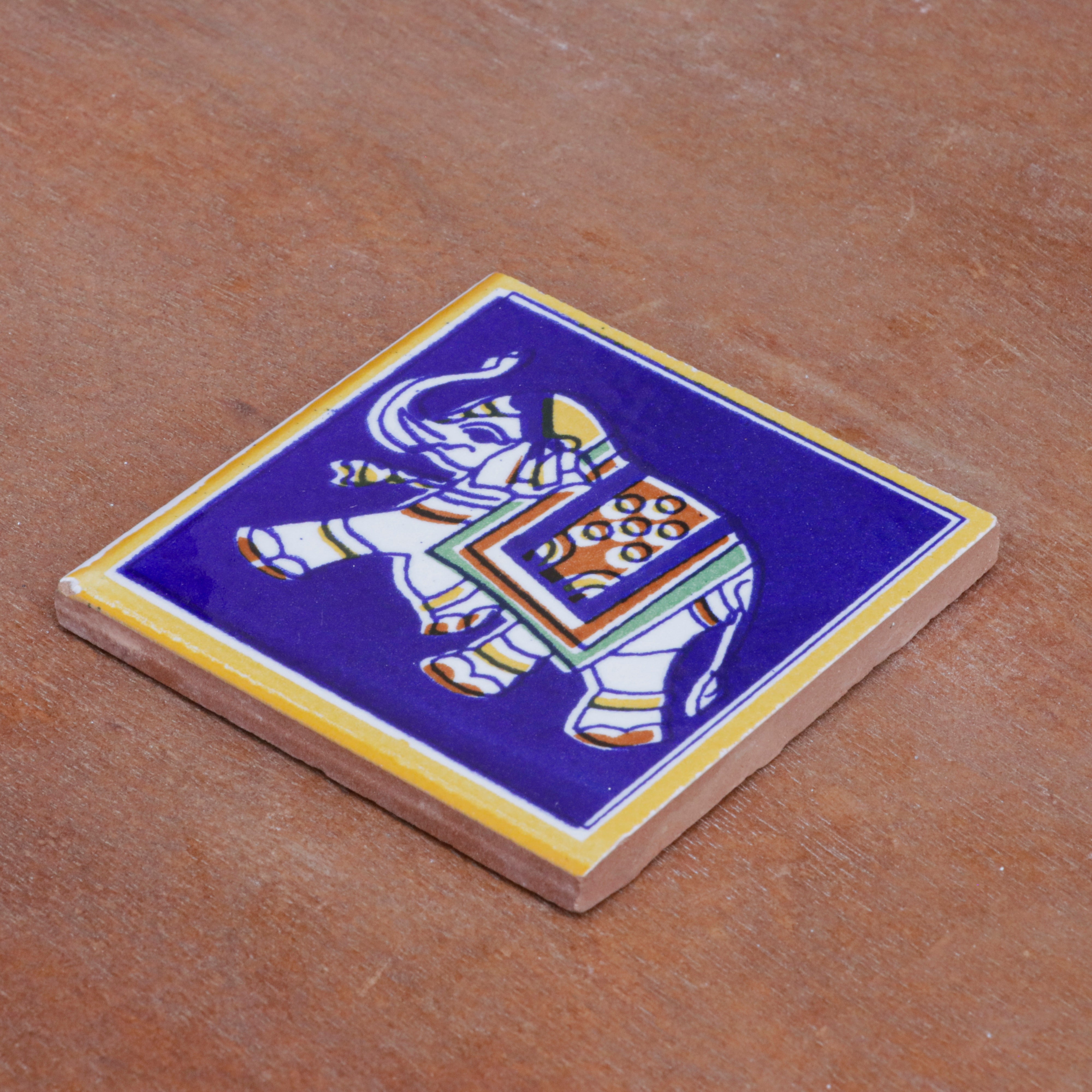 Aesthetic Vintage Elephant Designed Ceramic Square Tile Set of 2 Ceramic Tile