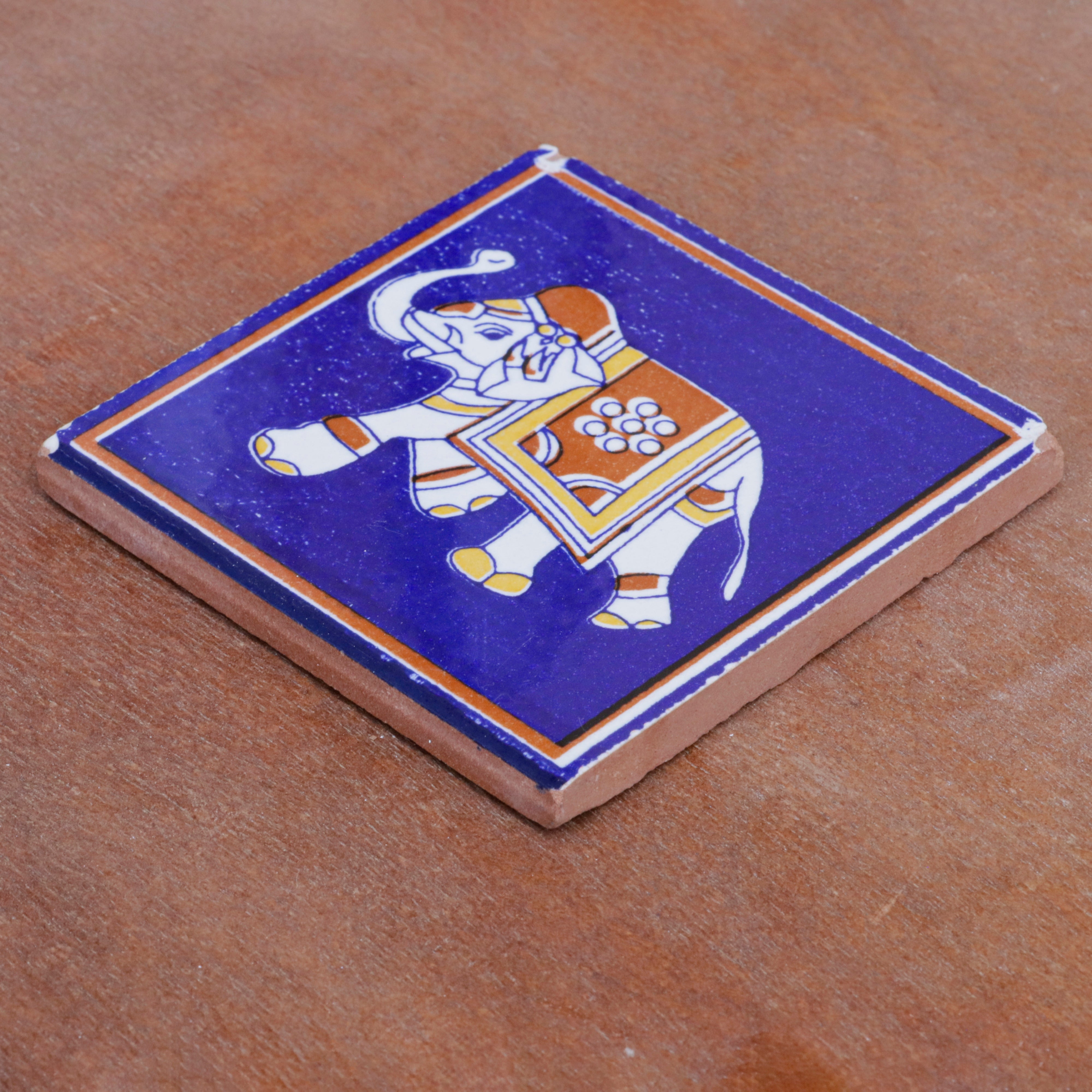 Classic Majestic Elephant Designed Ceramic Square Tile Set of 2 Ceramic Tile