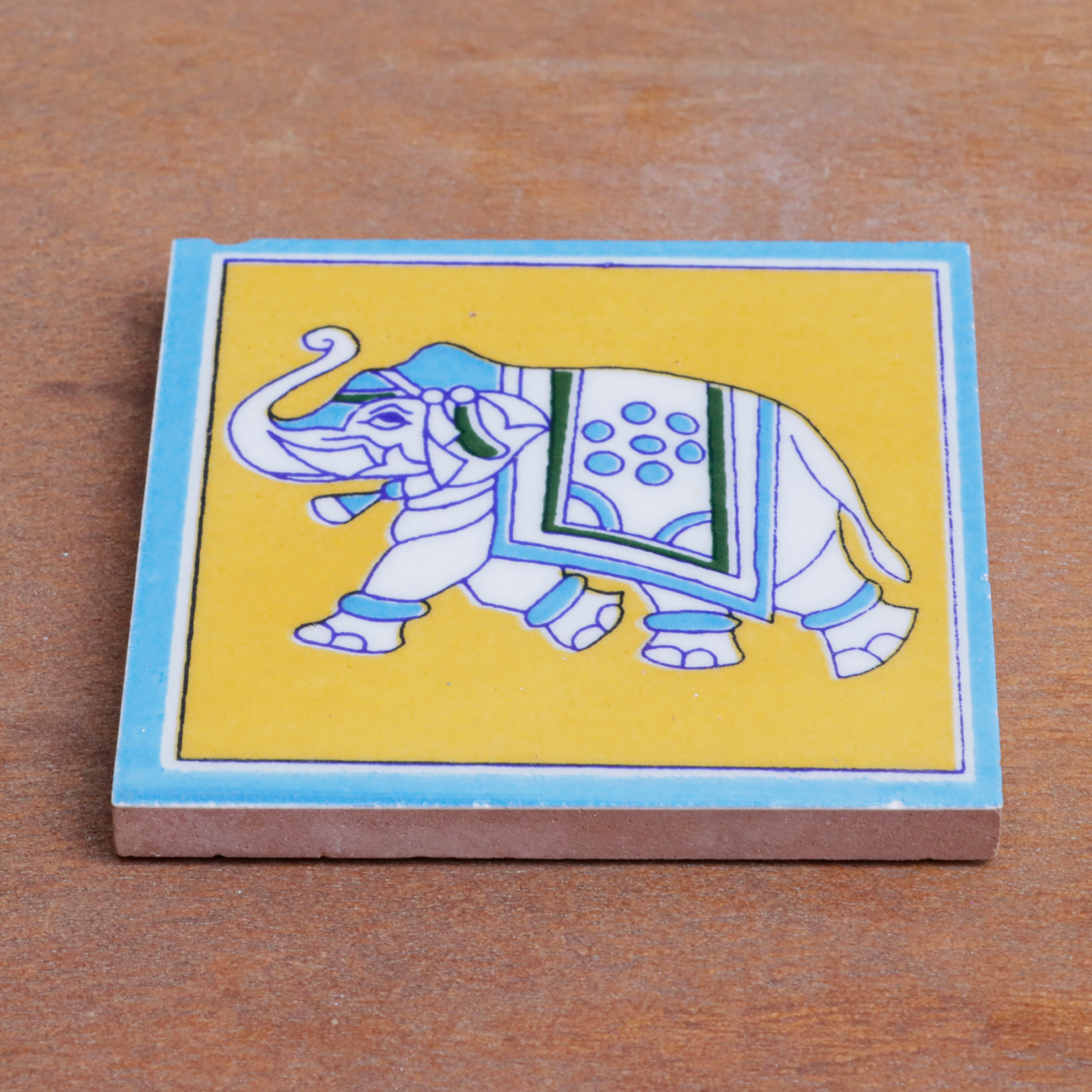 Royal Cultural Elephant Designed Ceramic Square Tile Set of 2 Ceramic Tile