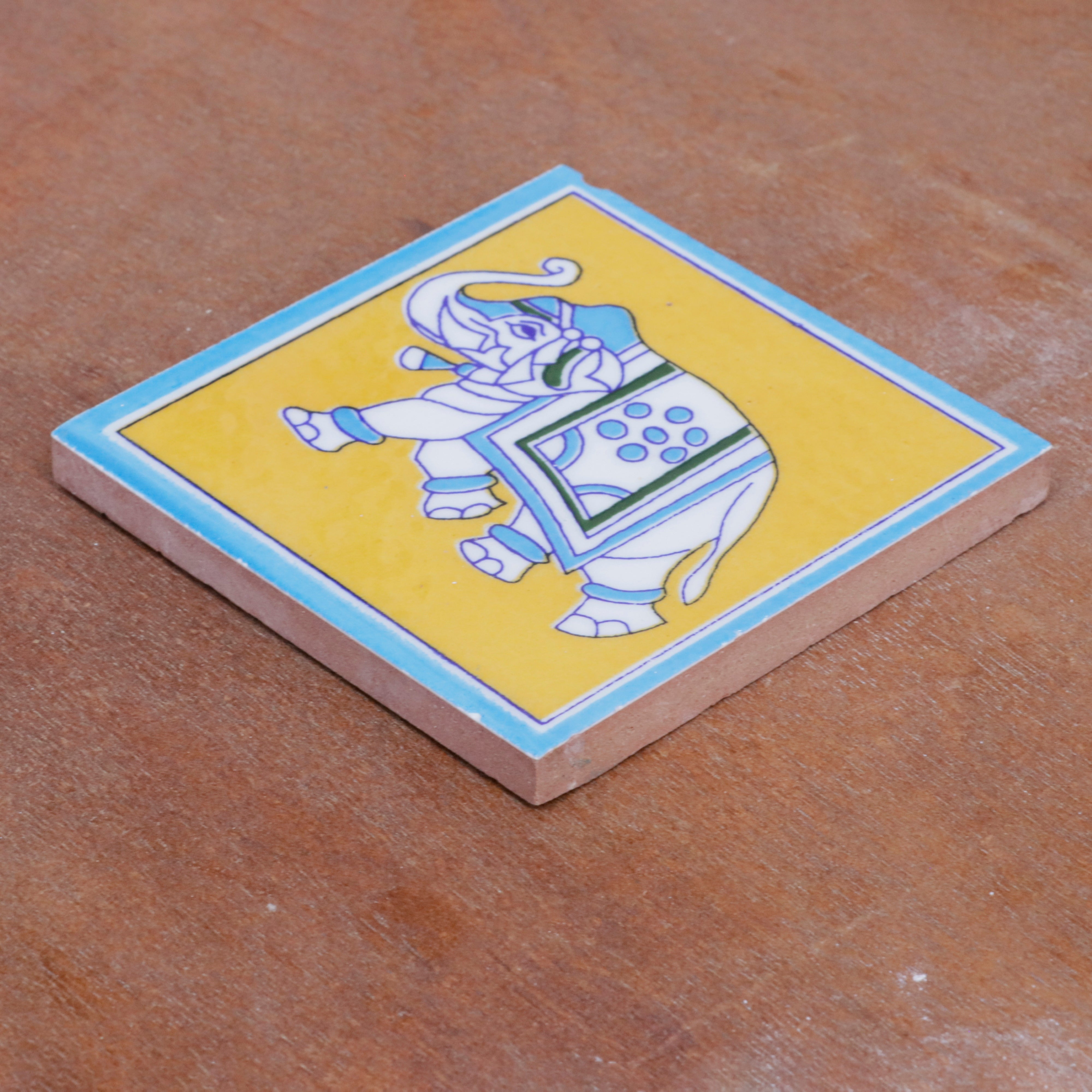 Royal Cultural Elephant Designed Ceramic Square Tile Set of 2 Ceramic Tile