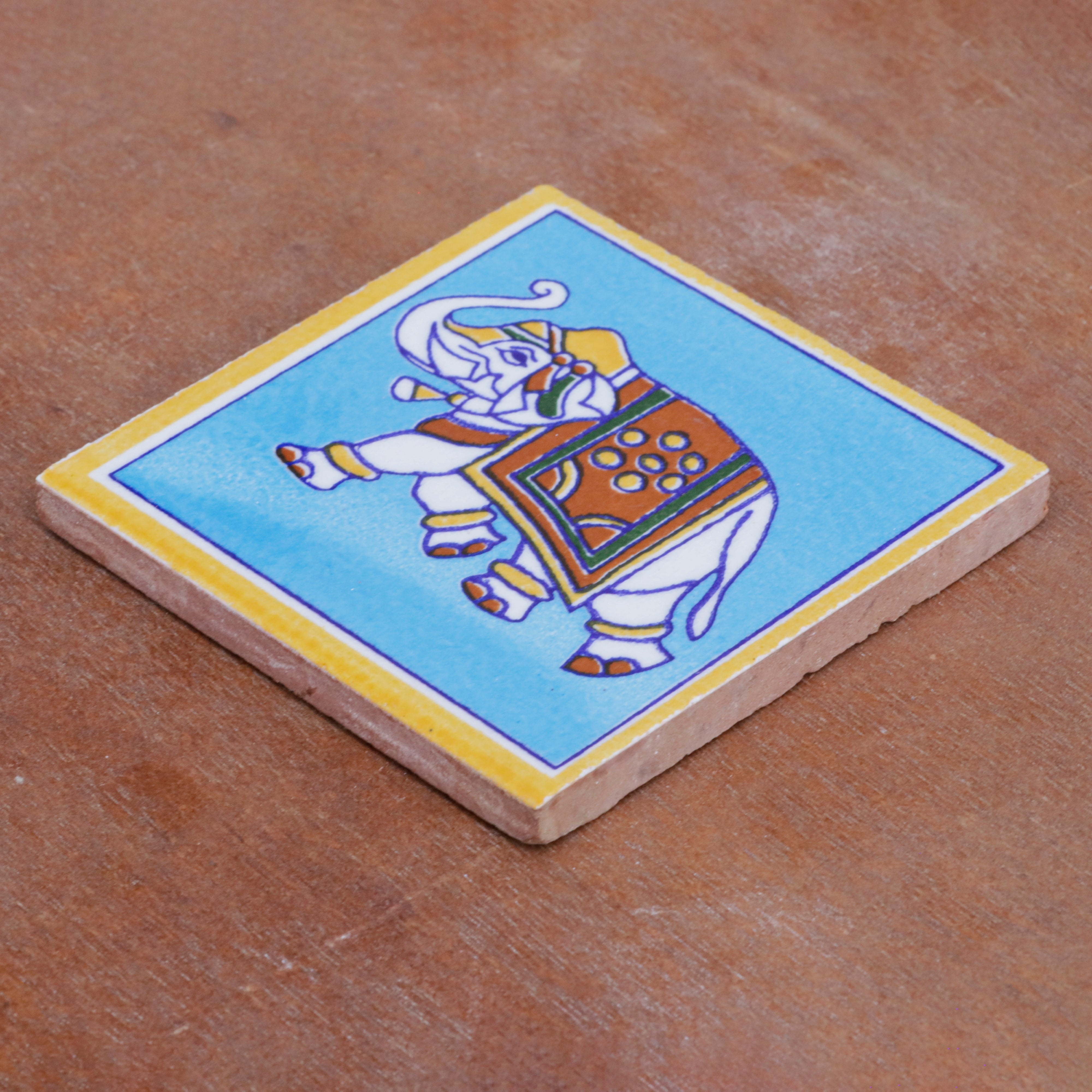 Irish Classic Finished Elephant Designed Ceramic Square Tile Set of 2 Ceramic Tile