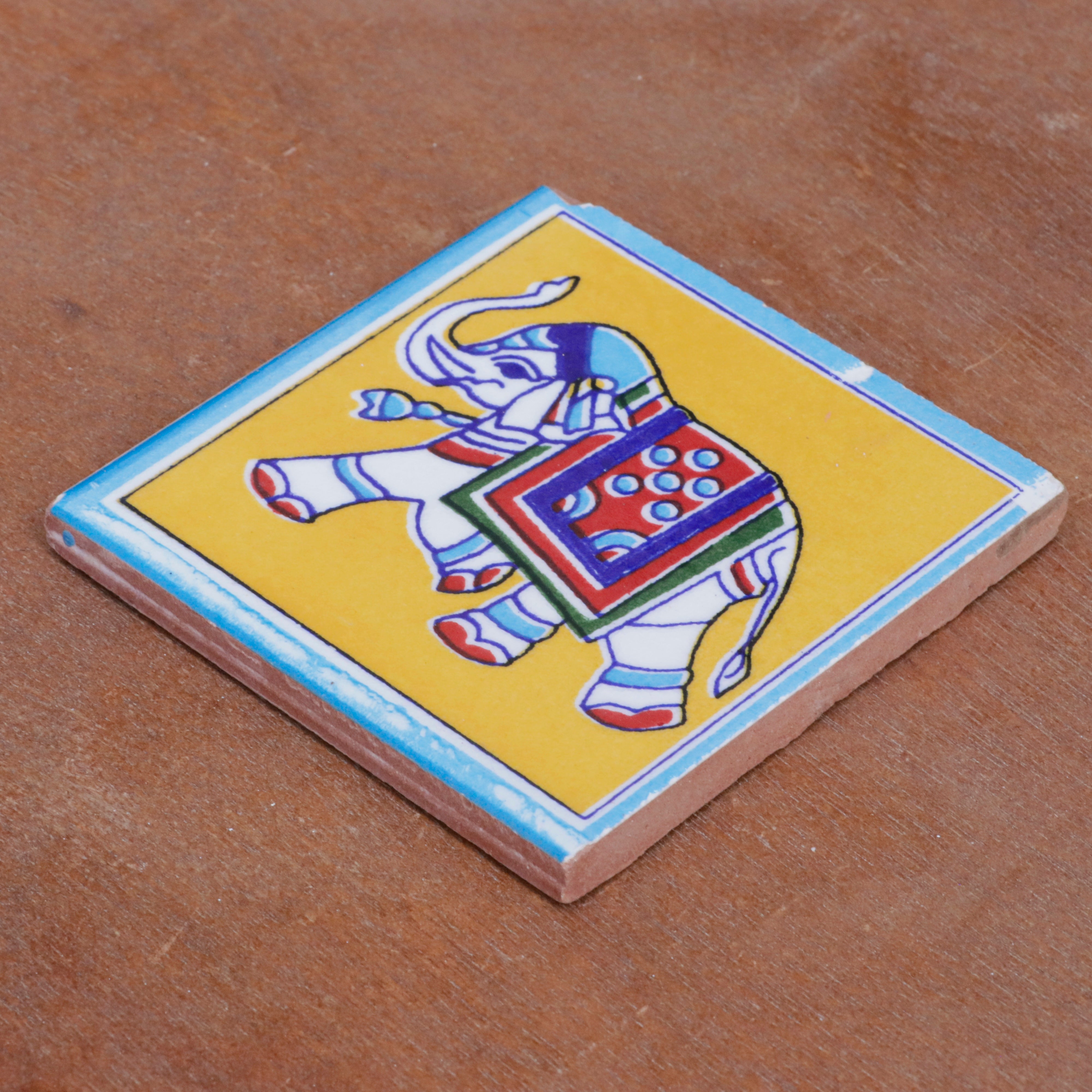 Antique Heritage Elephant Designed Ceramic Square Tile Set of 2 Ceramic Tile