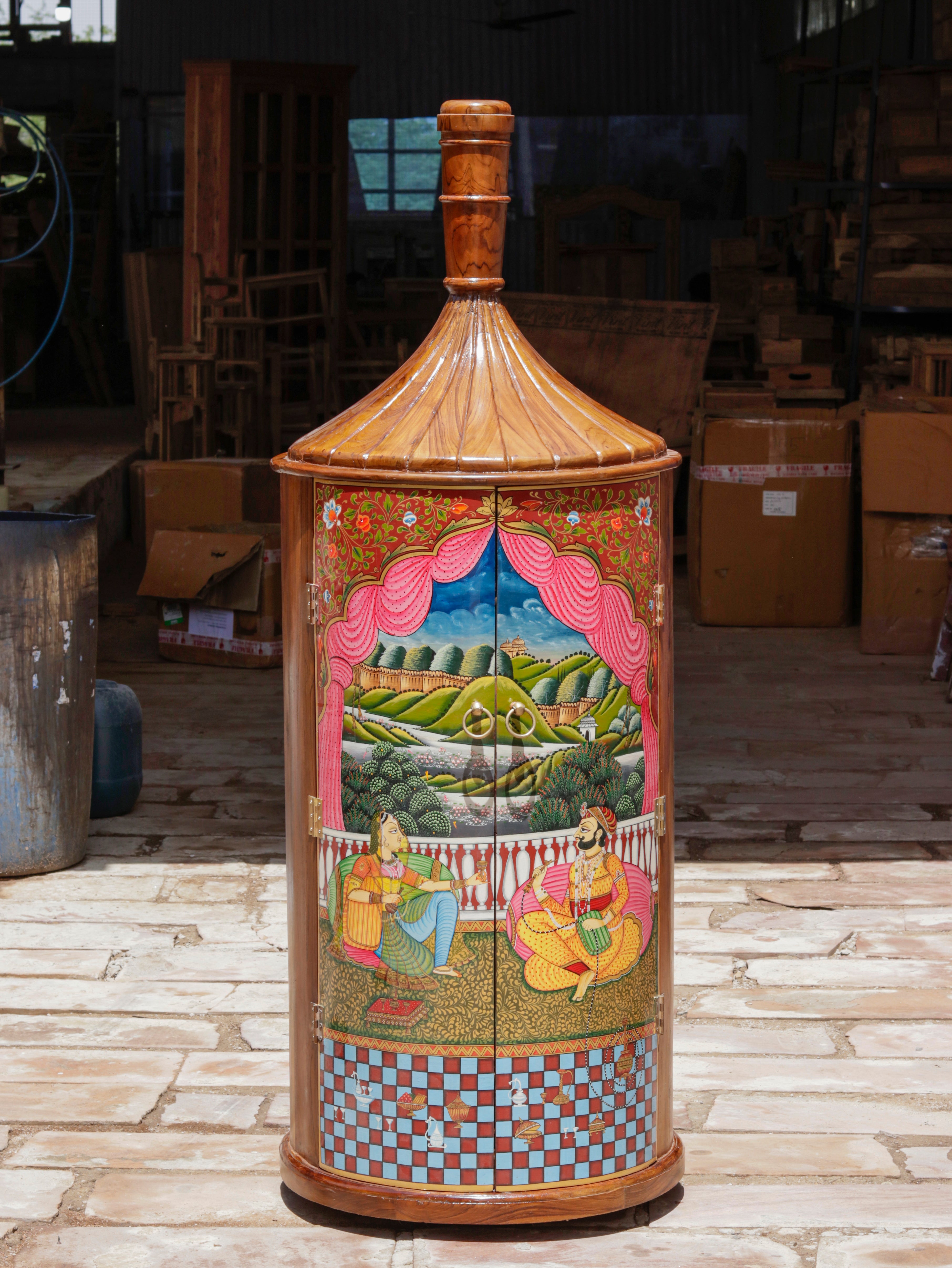 Traditional Historical Handpainted Wooden Bar Cabinet Bar Cabinet