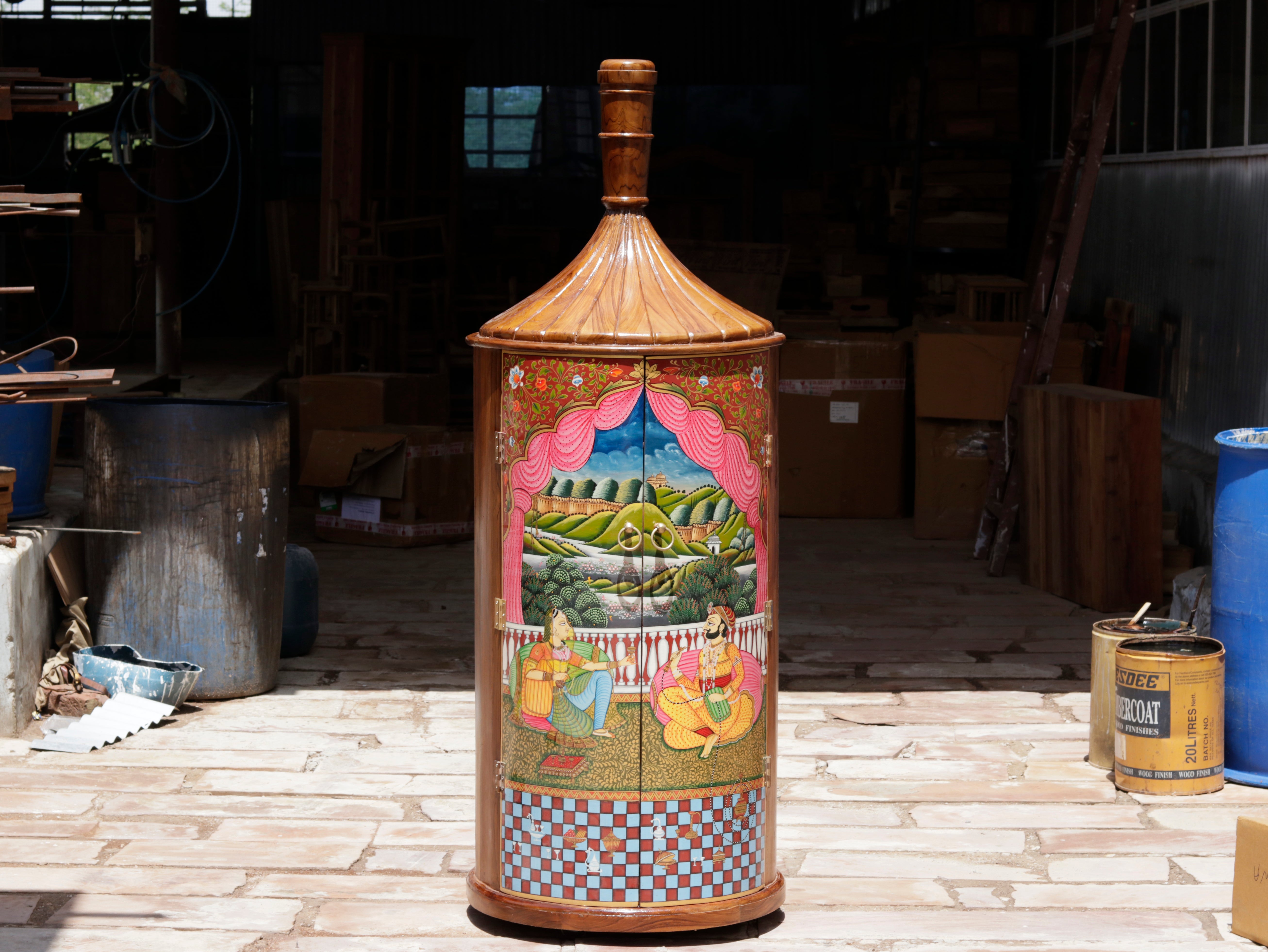 Traditional Historical Handpainted Wooden Bar Cabinet Bar Cabinet