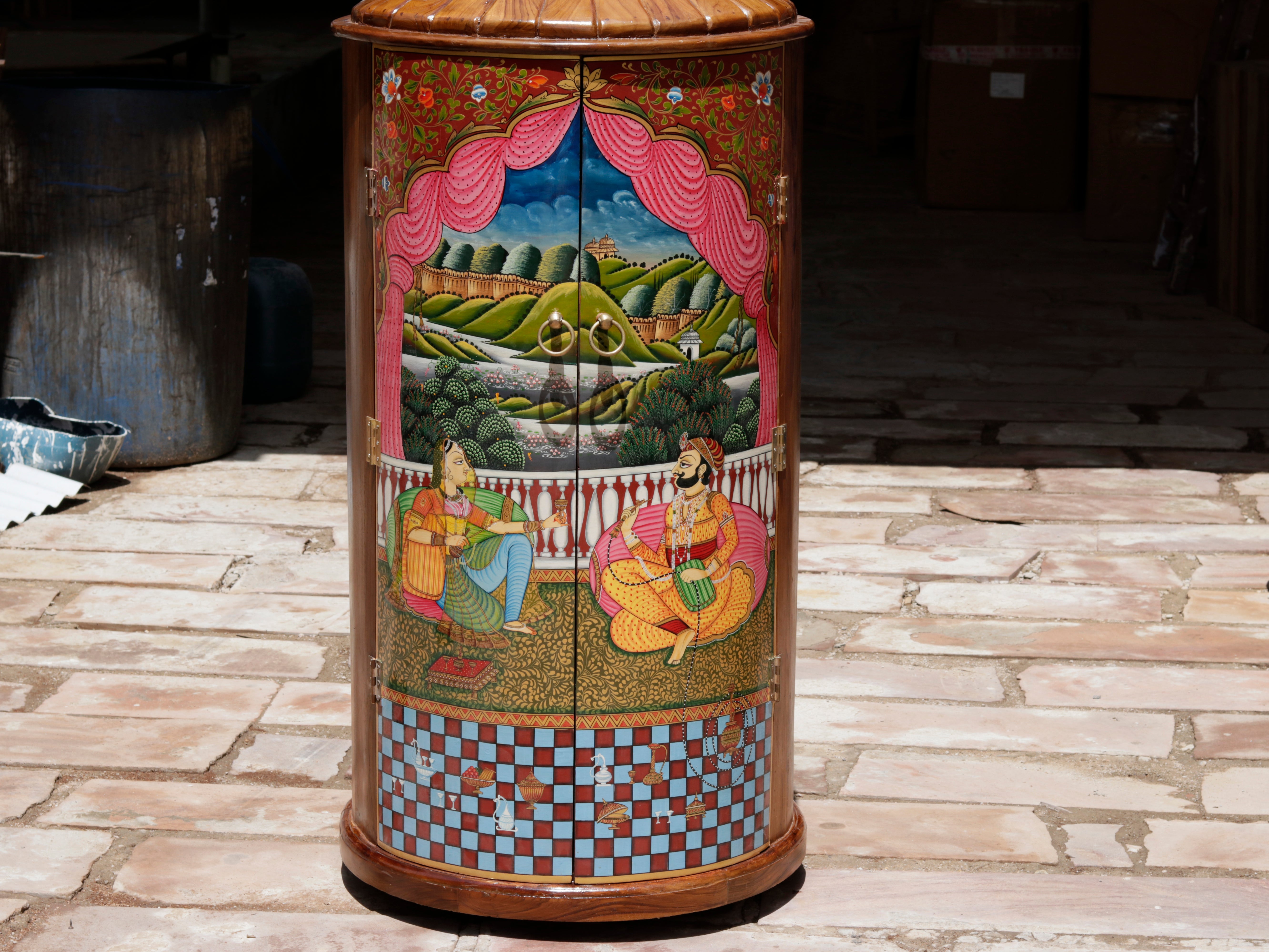Traditional Historical Handpainted Wooden Bar Cabinet Bar Cabinet