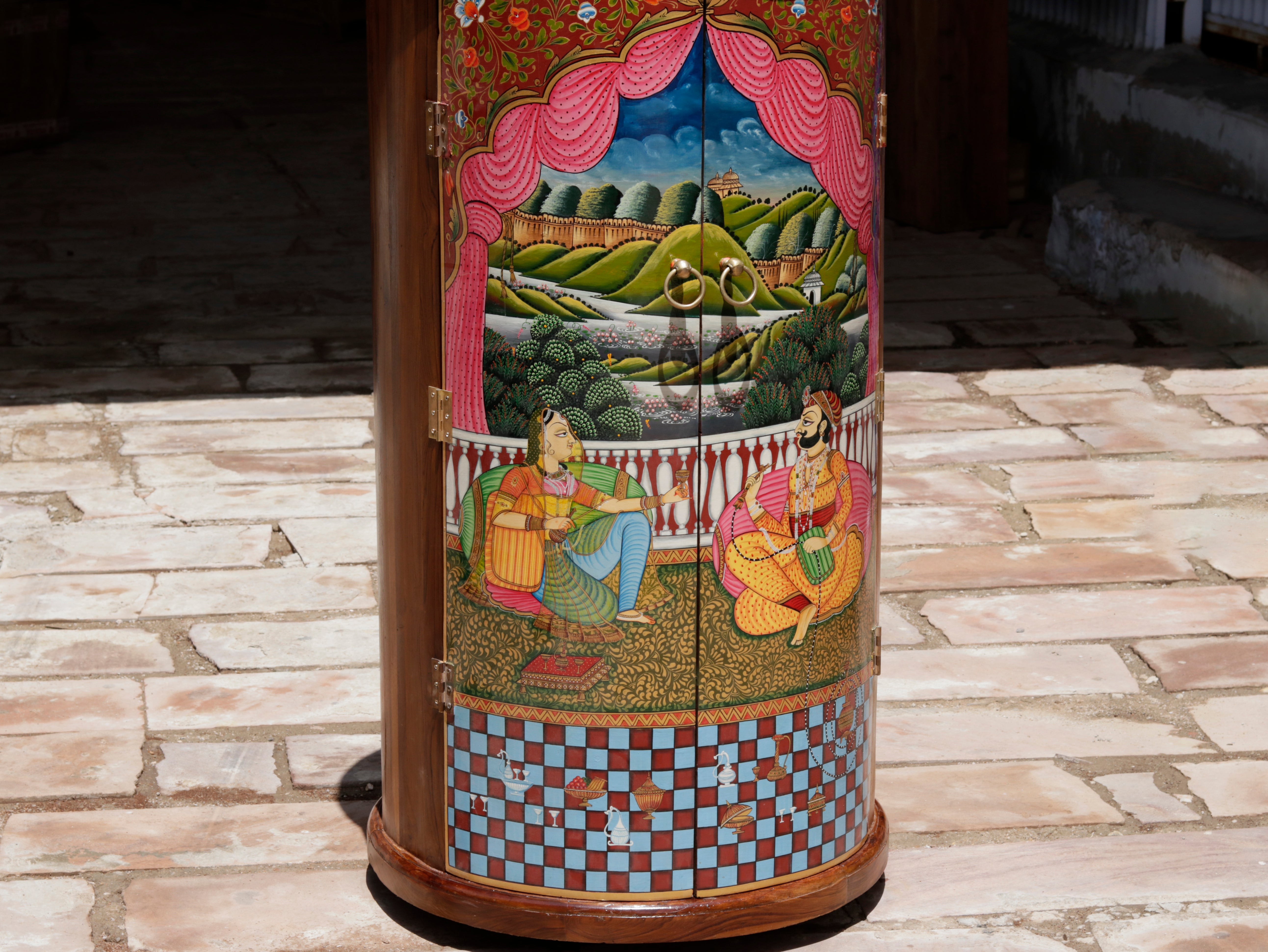 Traditional Historical Handpainted Wooden Bar Cabinet Bar Cabinet