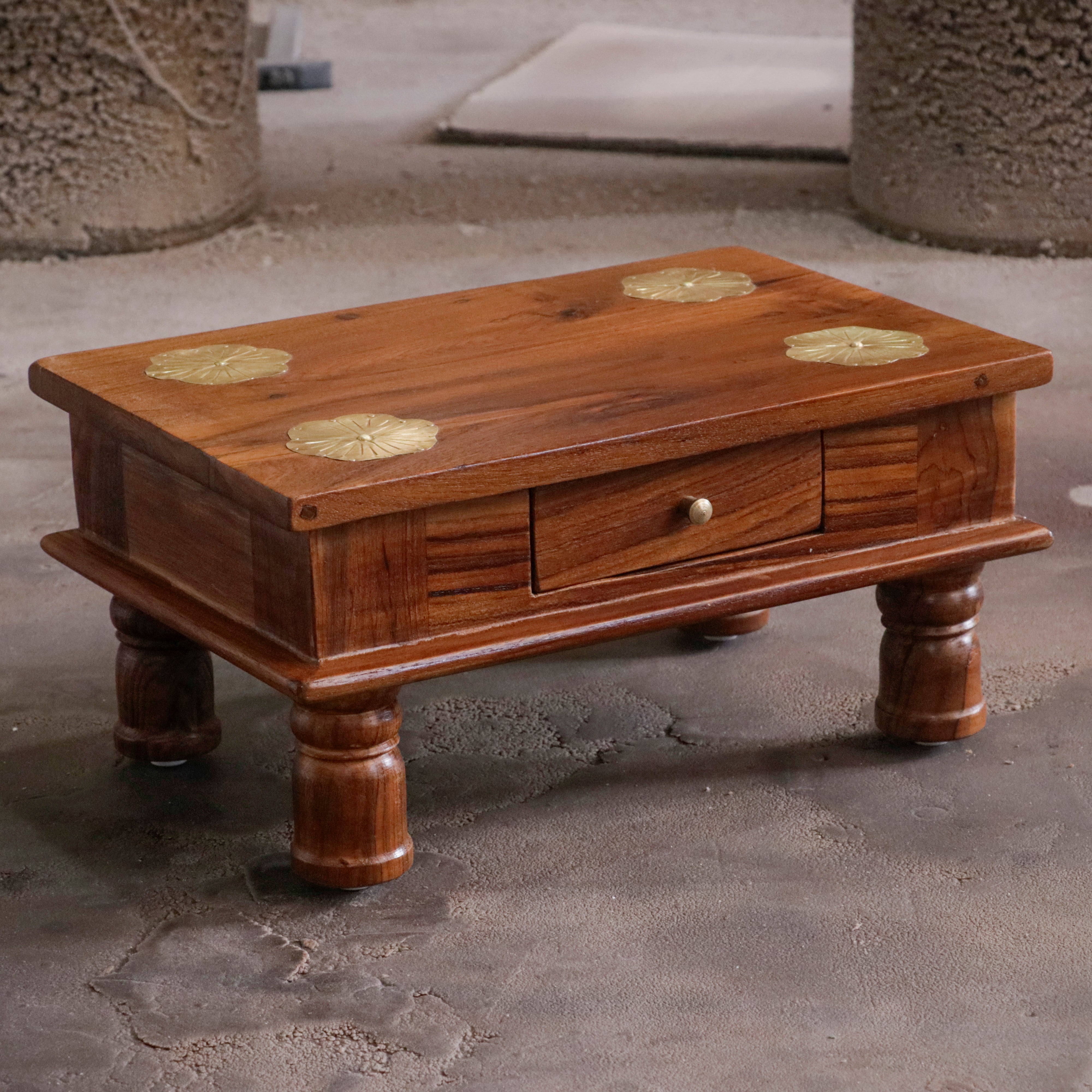 Traditional Natural Brown Finished Handmade Wooden Bajot Bajot