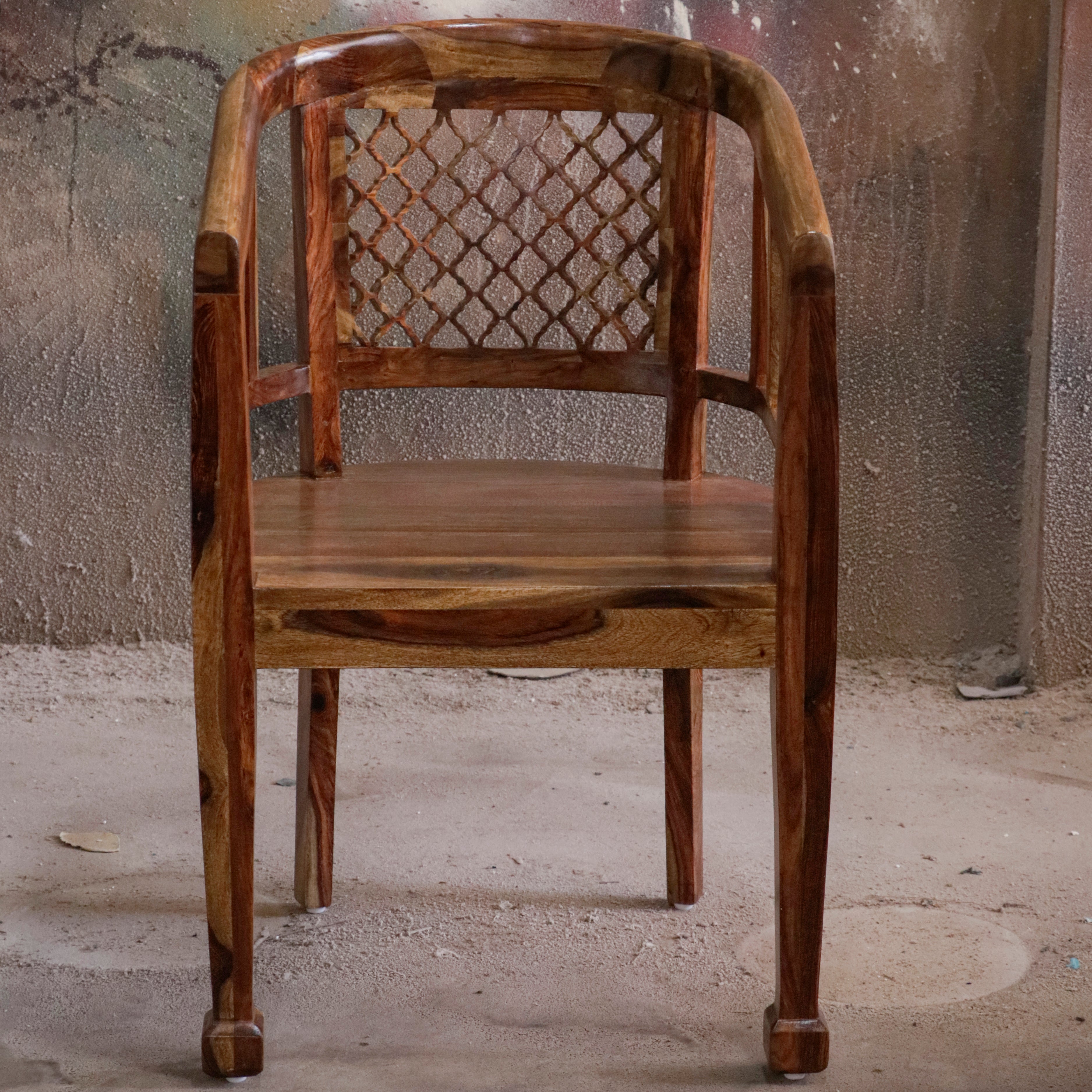Vintage Natural Brown Finished Wooden Handmade Chair Set of 2 Arm Chair