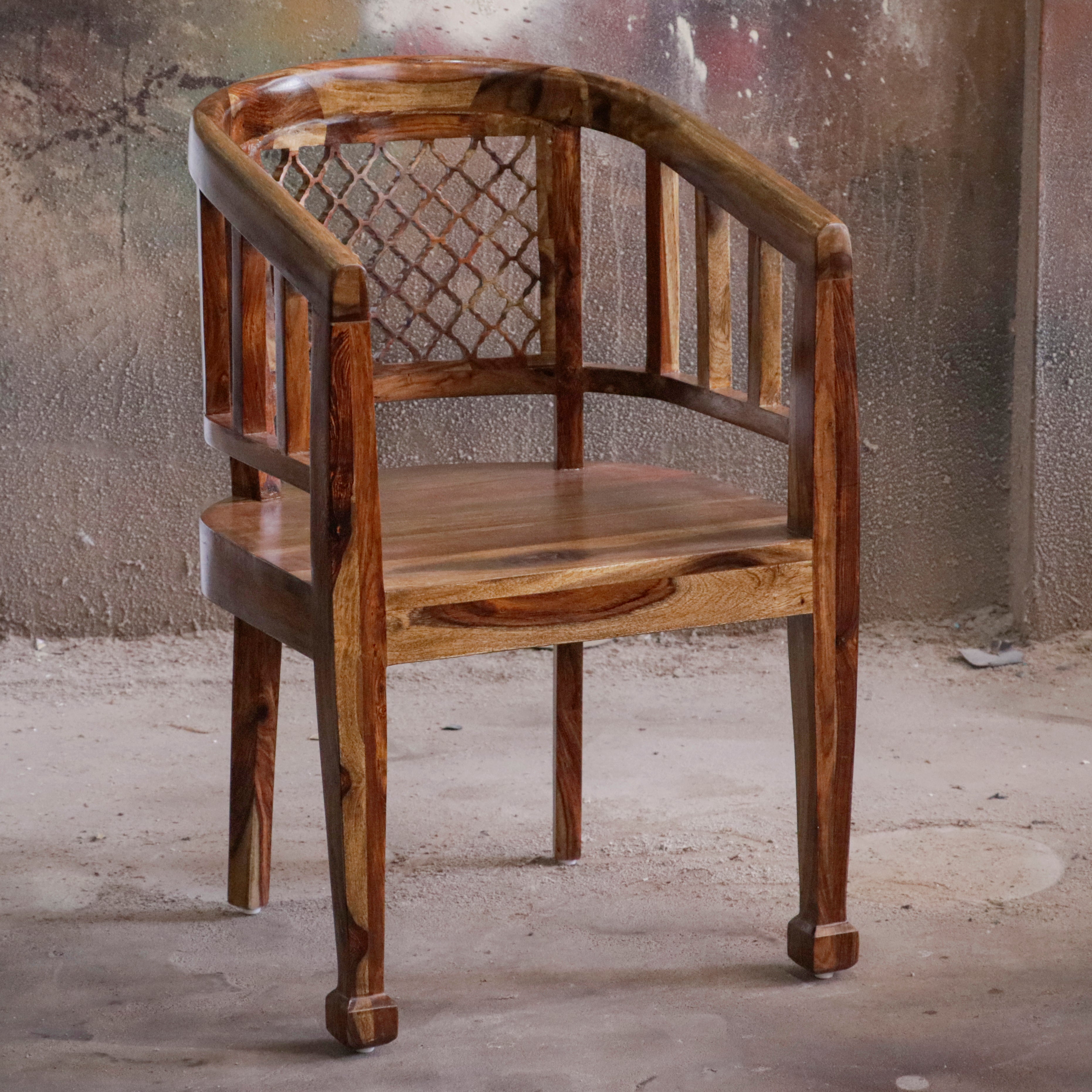 Vintage Natural Brown Finished Wooden Handmade Chair Set of 2 Arm Chair