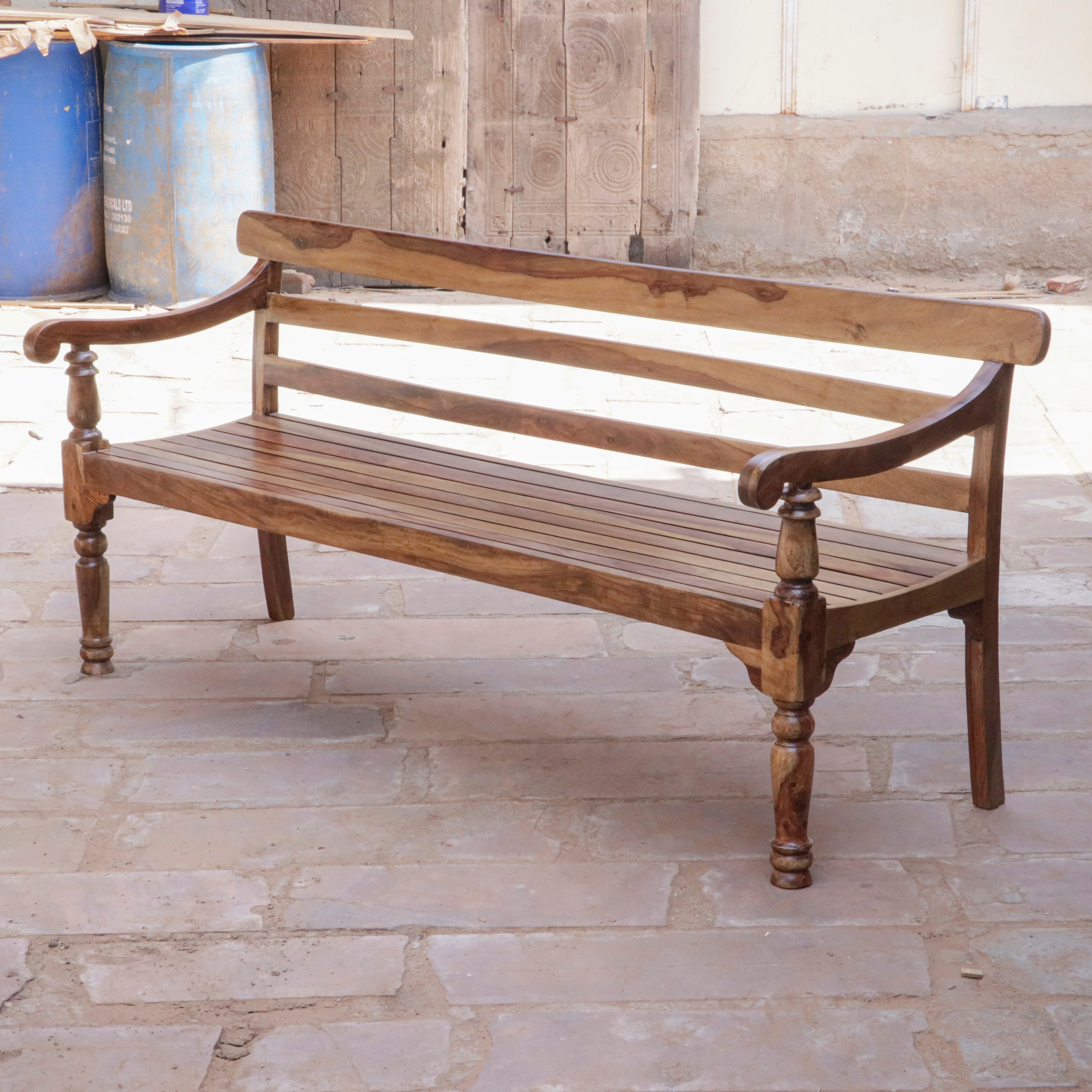 Antique Long Teak Finish Handcrafted Wooden Bench for Home Bench