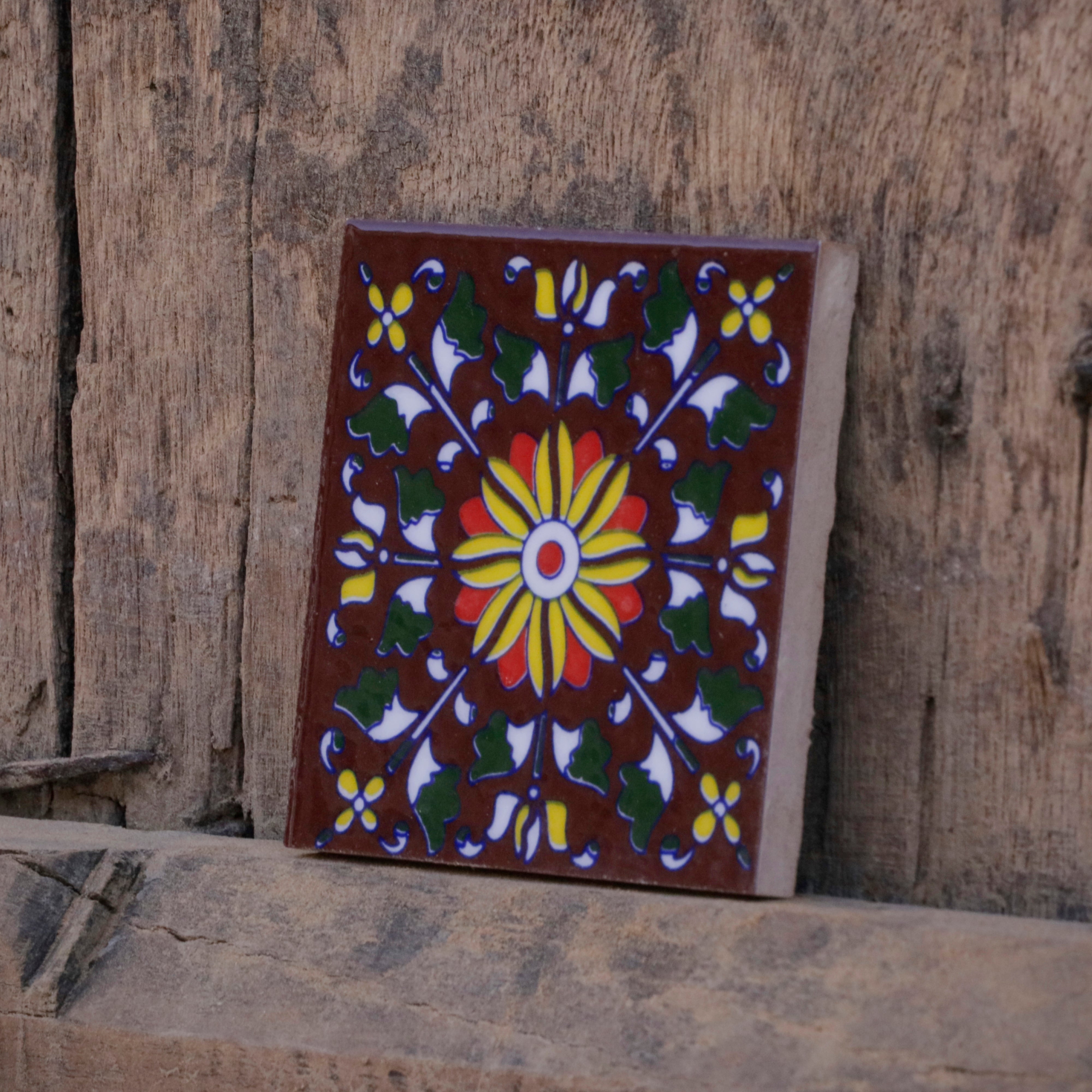 Glamour Chakra Flowered Designed Ceramc Square Tile Ceramic Tile