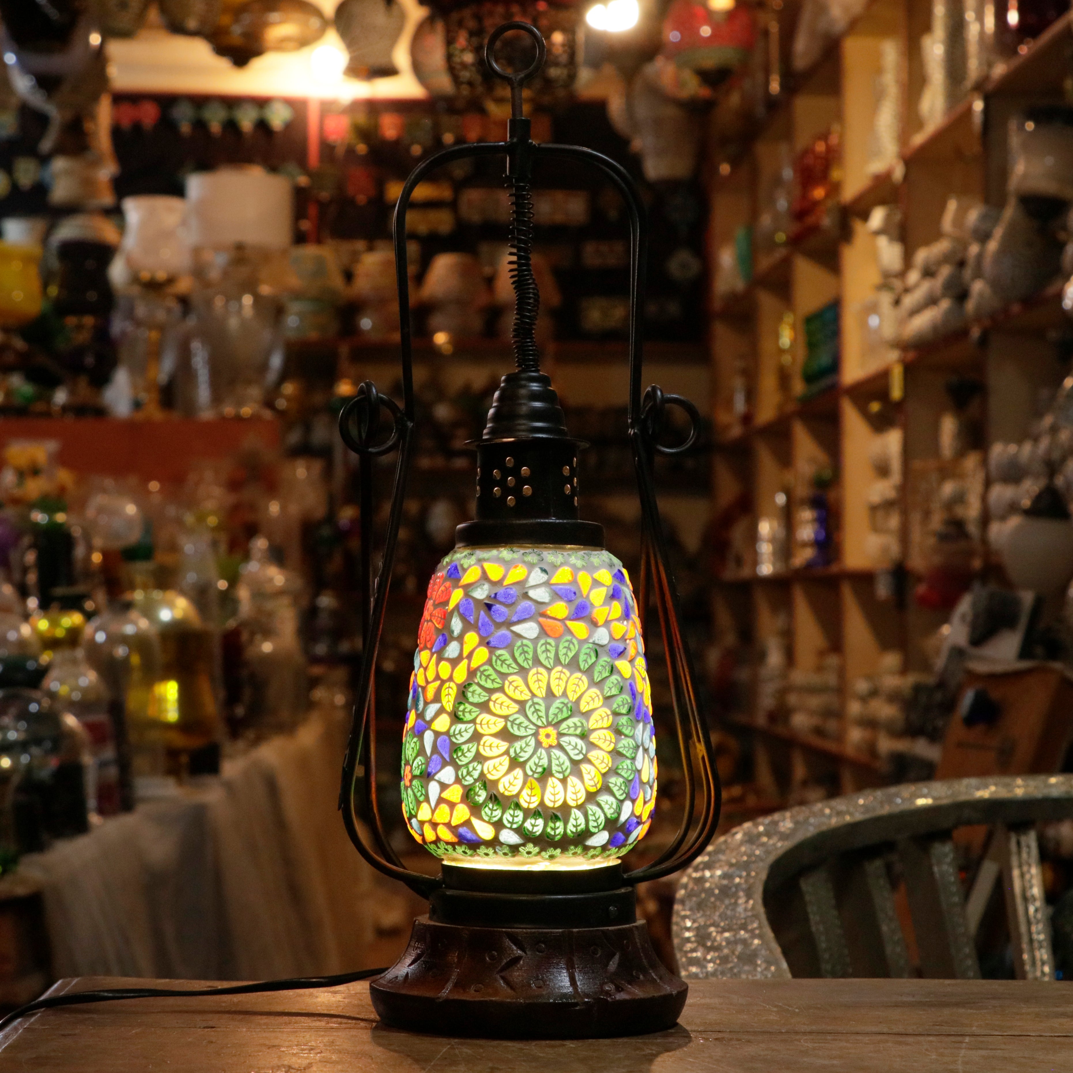 Antique Vintage Colorful Mirror Style Old Owl Lamp Lamp