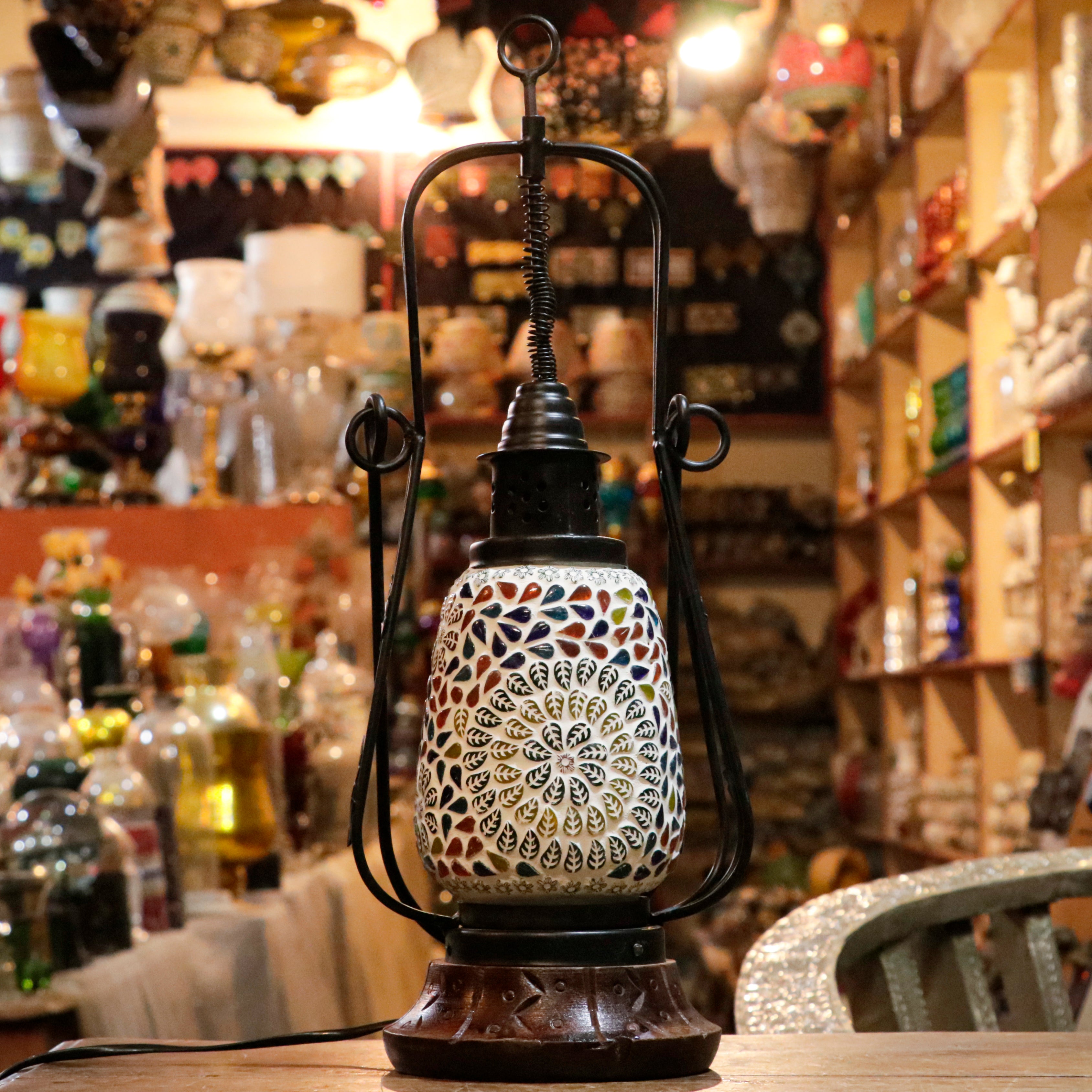 Antique Vintage Colorful Mirror Style Old Owl Lamp Lamp