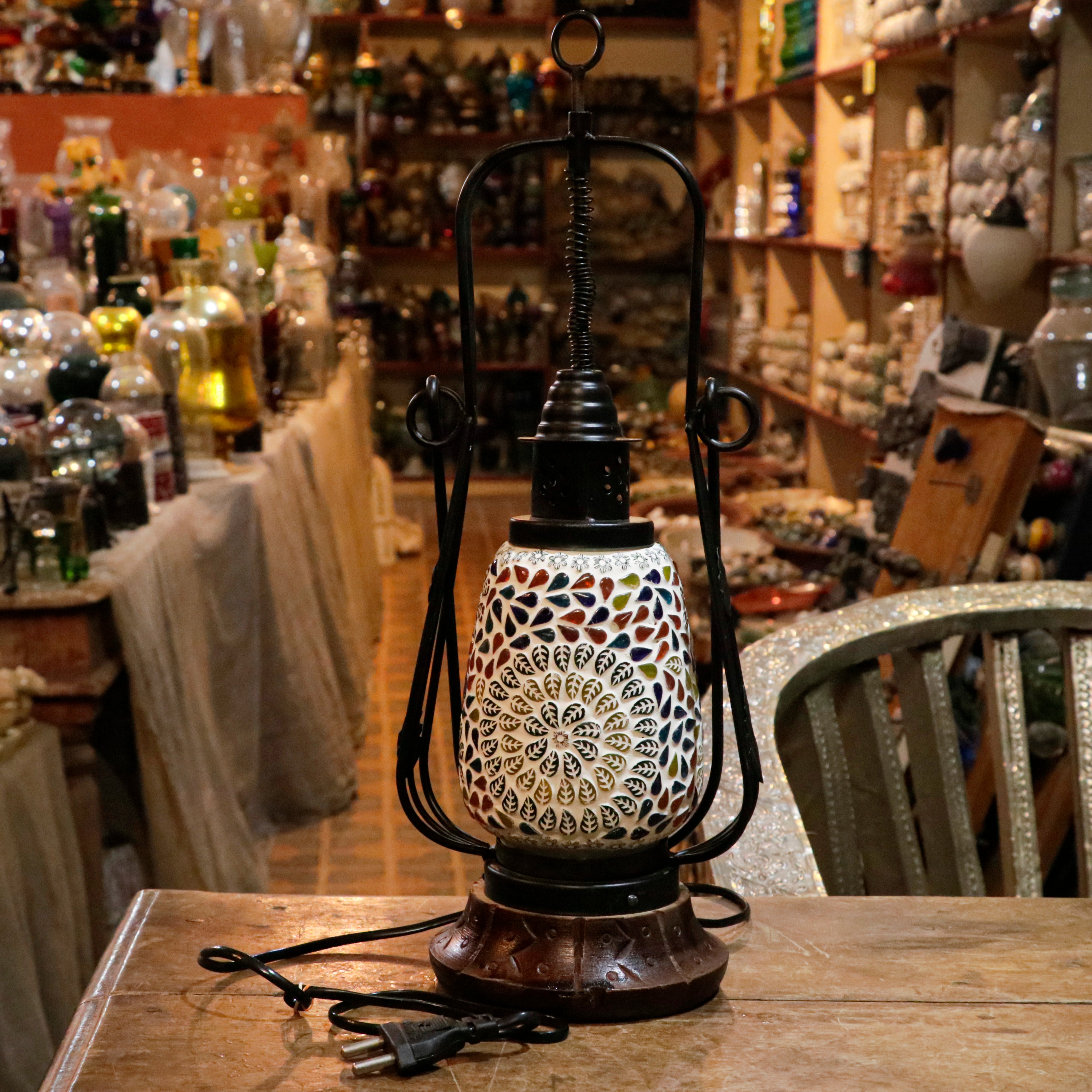 Antique Vintage Colorful Mirror Style Old Owl Lamp Lamp