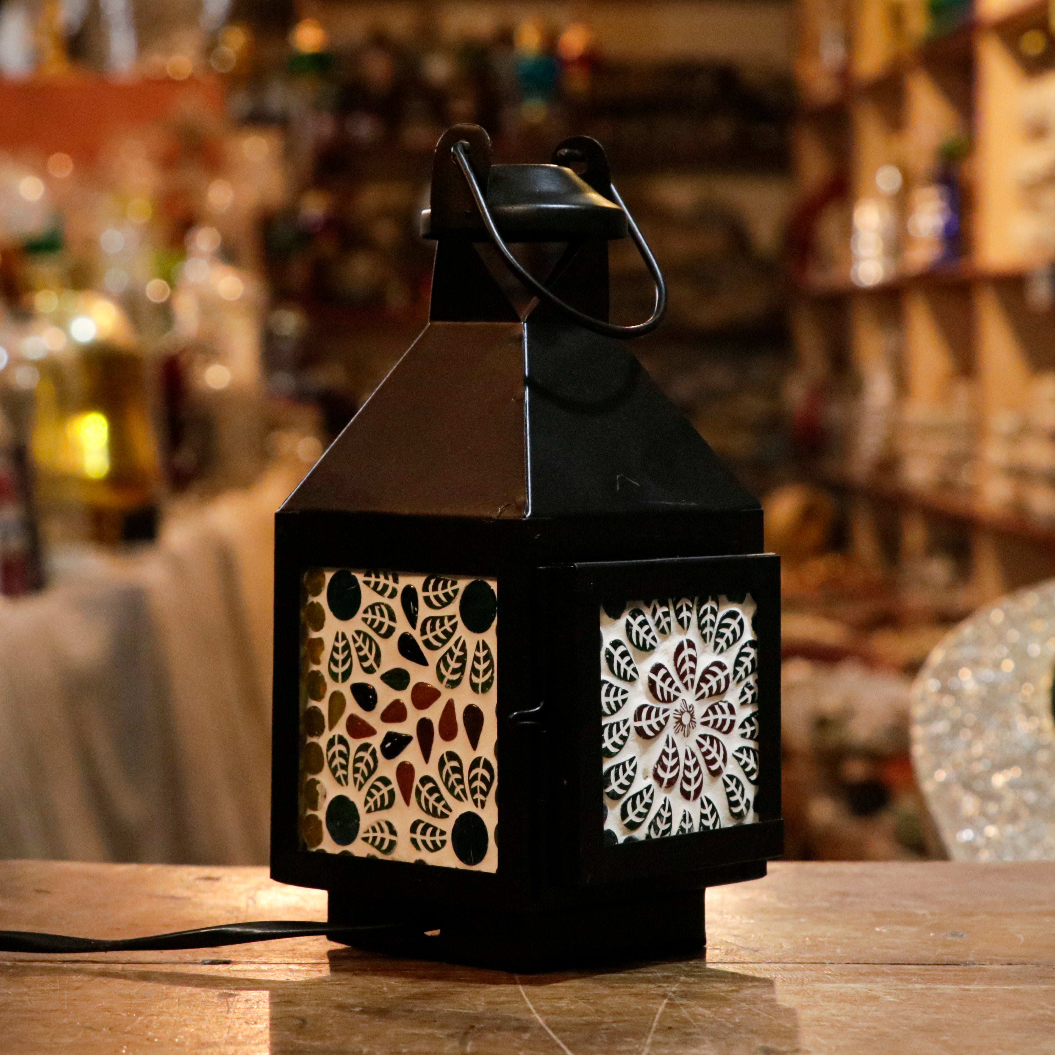 Lotus Traditional Colourful Flower Mirror Style Old Owl Lamp Lamp