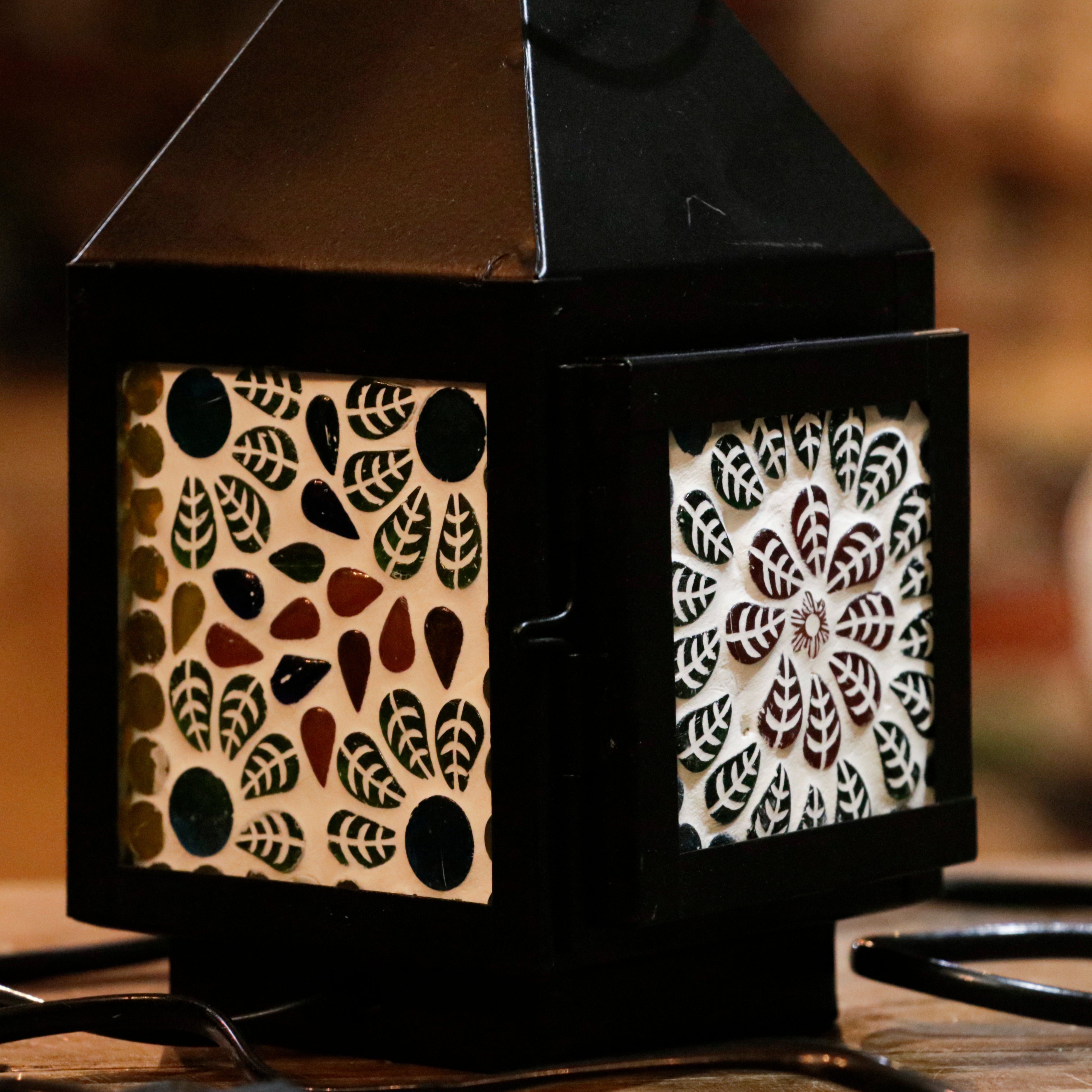 Lotus Traditional Colourful Flower Mirror Style Old Owl Lamp Lamp