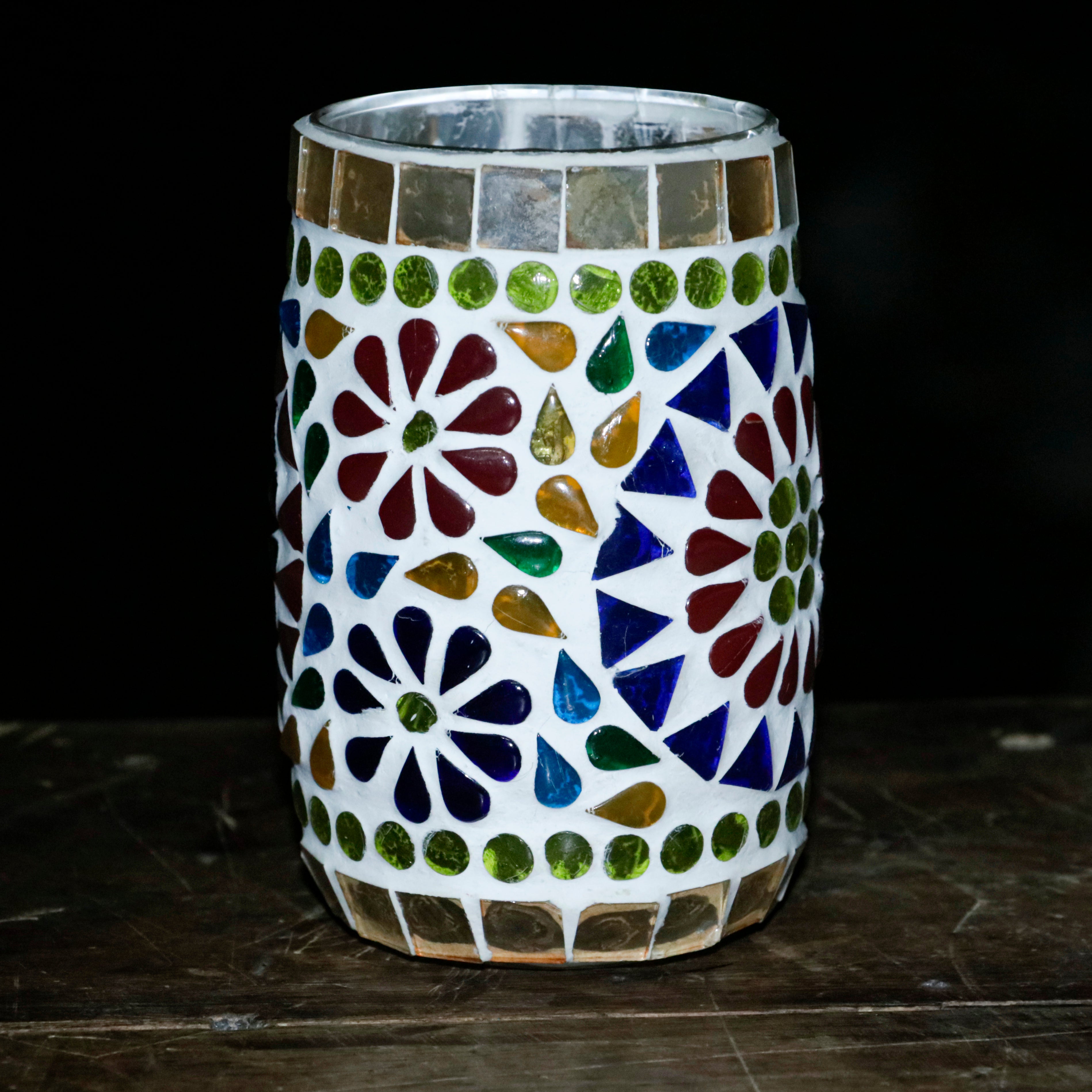 Minilight Antique Colourful Flower Mirror Style Old Owl Lamp Candle Holder