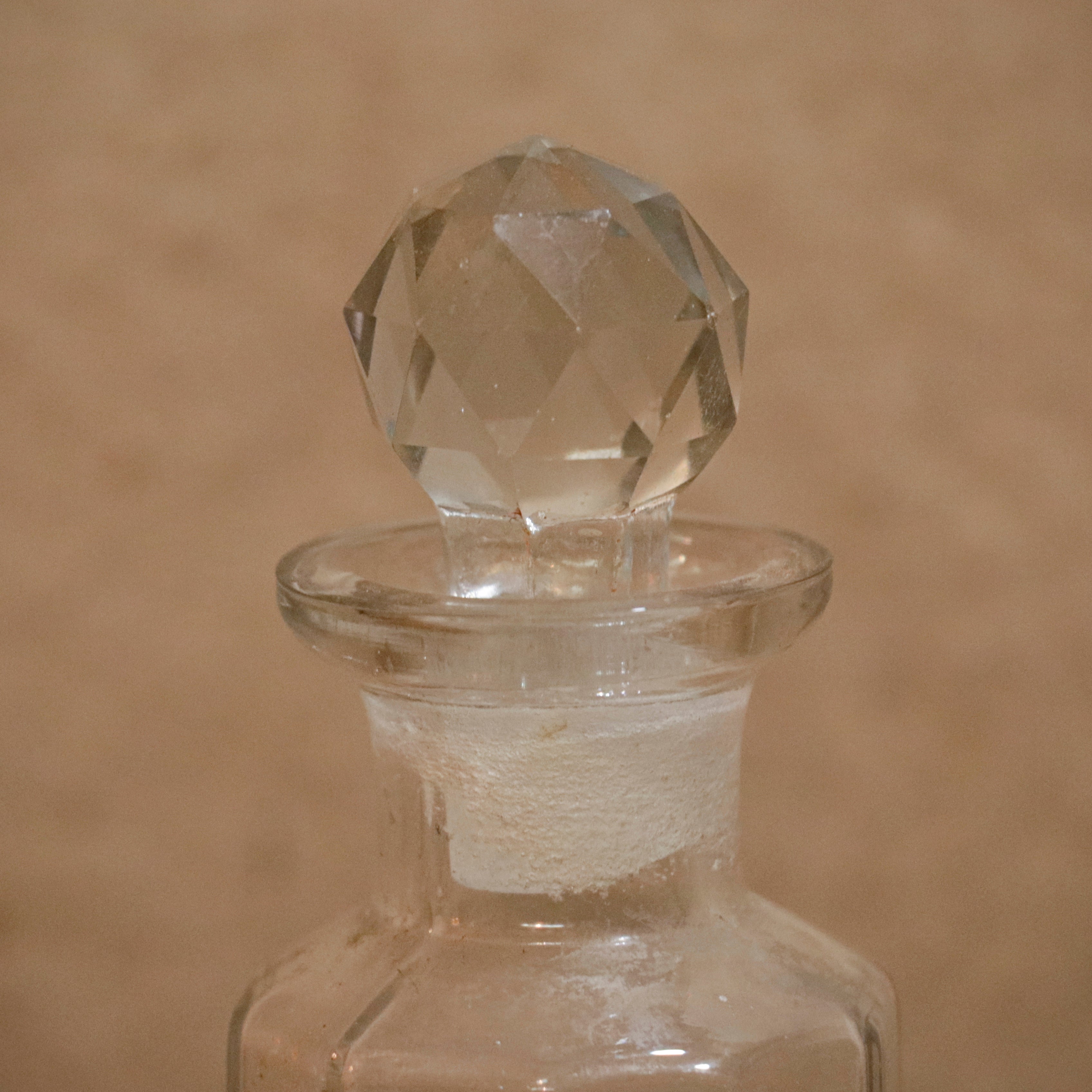 Old Retro Ribbed and Knob Topped Transparent Storage Jar Decanter Bottle