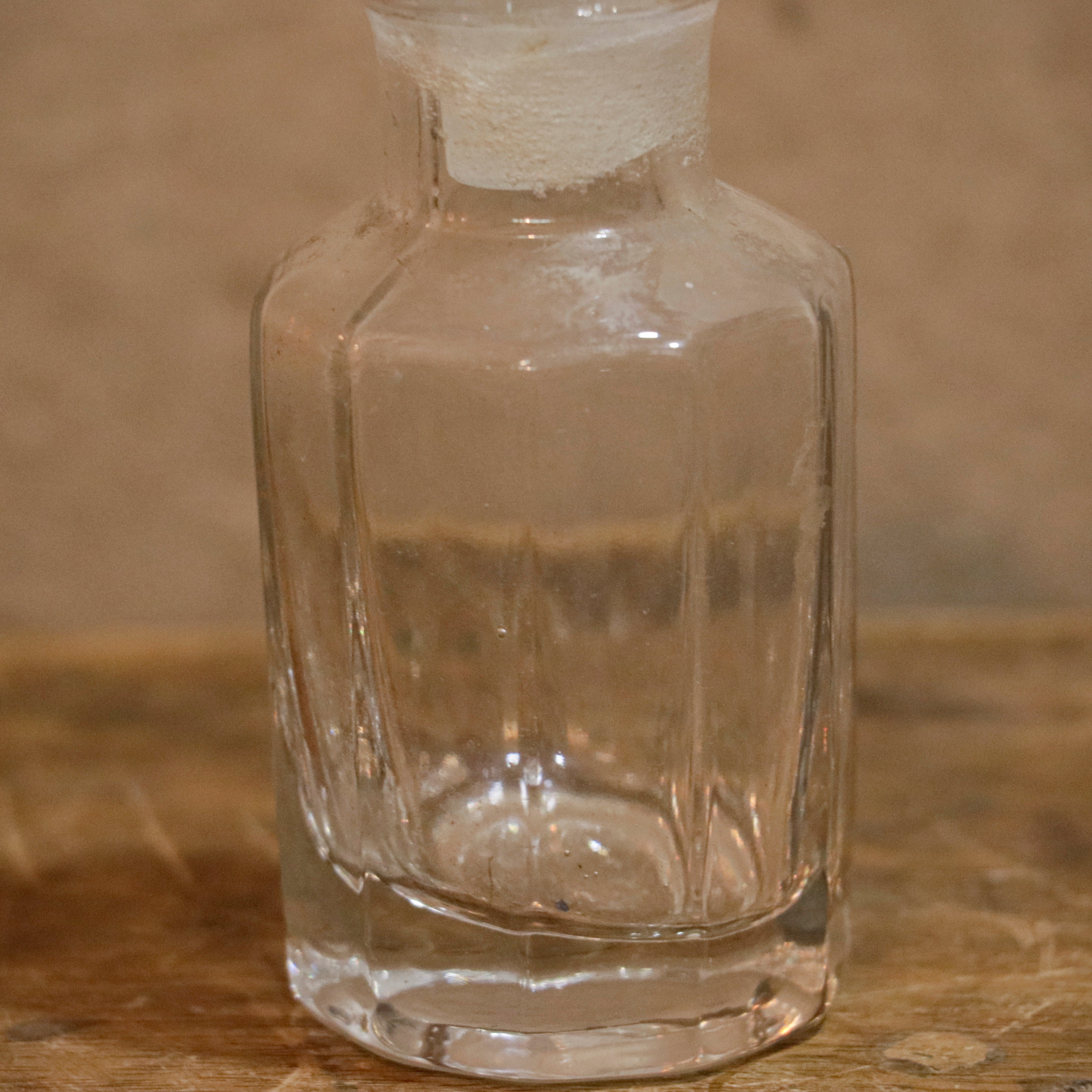 Old Retro Ribbed and Knob Topped Transparent Storage Jar Decanter Bottle