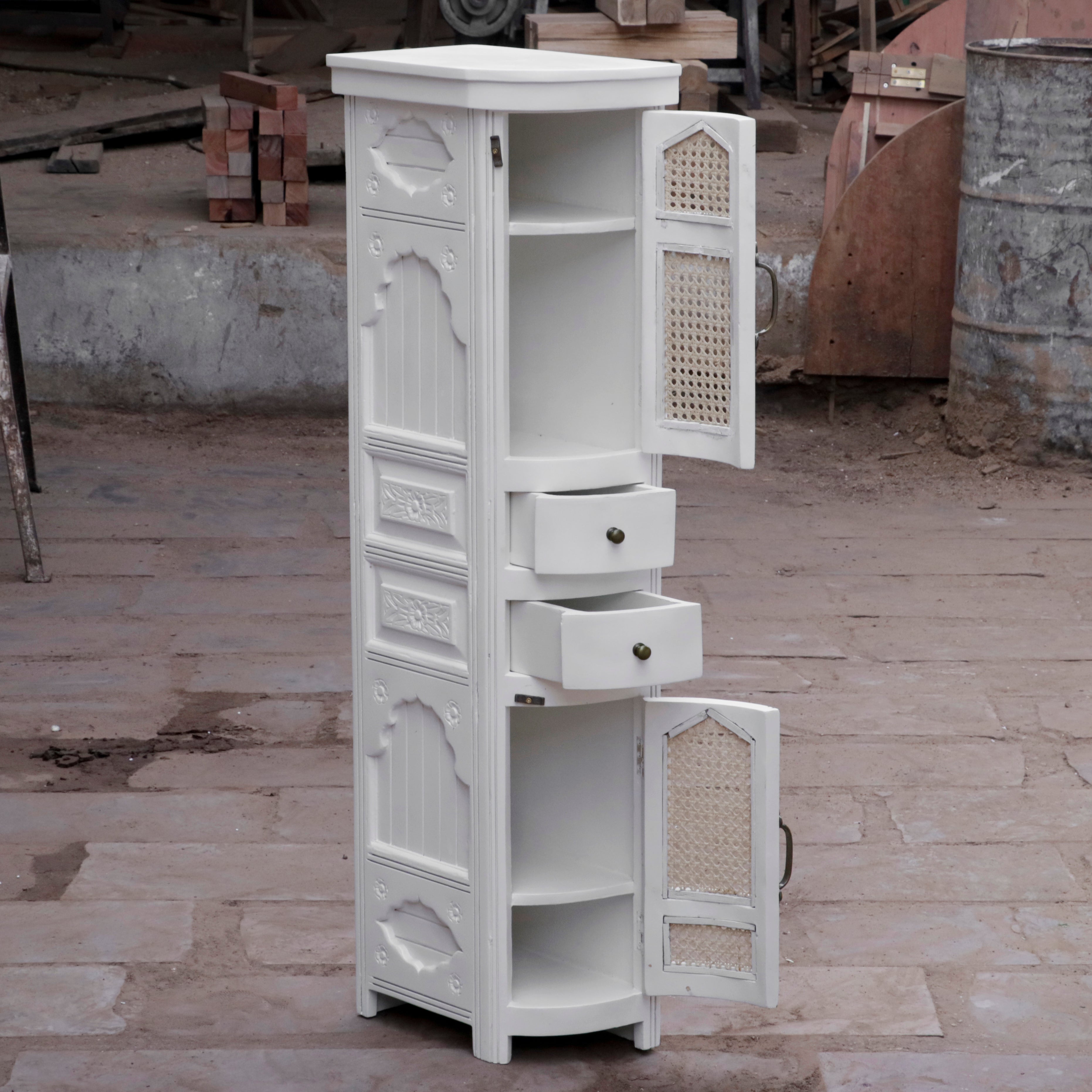 Orianted White Shine Finished Wooden Handmade Cabinet Wall Cabinet