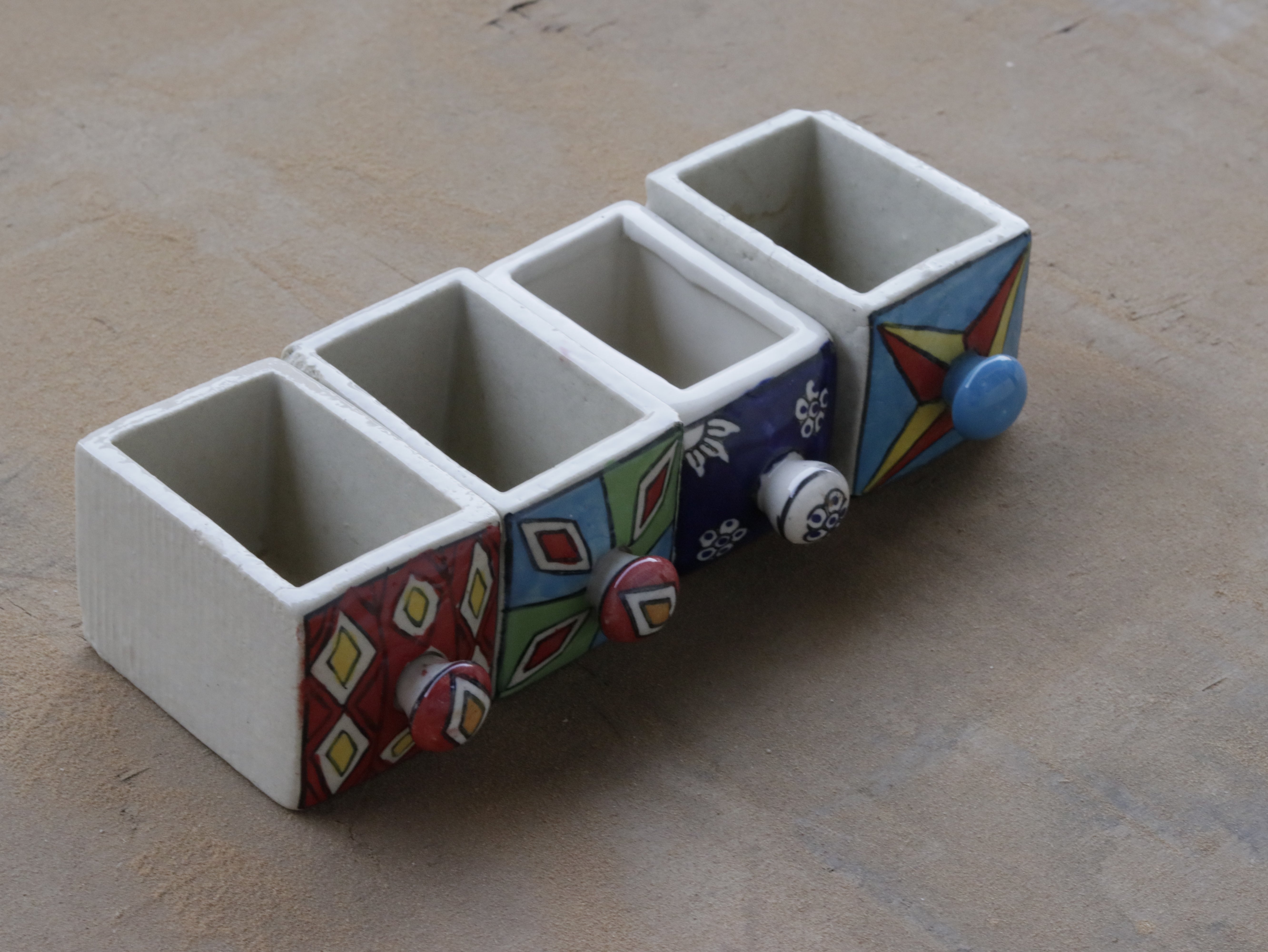 Old Light Flower Multidrawer Designed Ceramic Drawer Set of 4 Ceramic Drawers