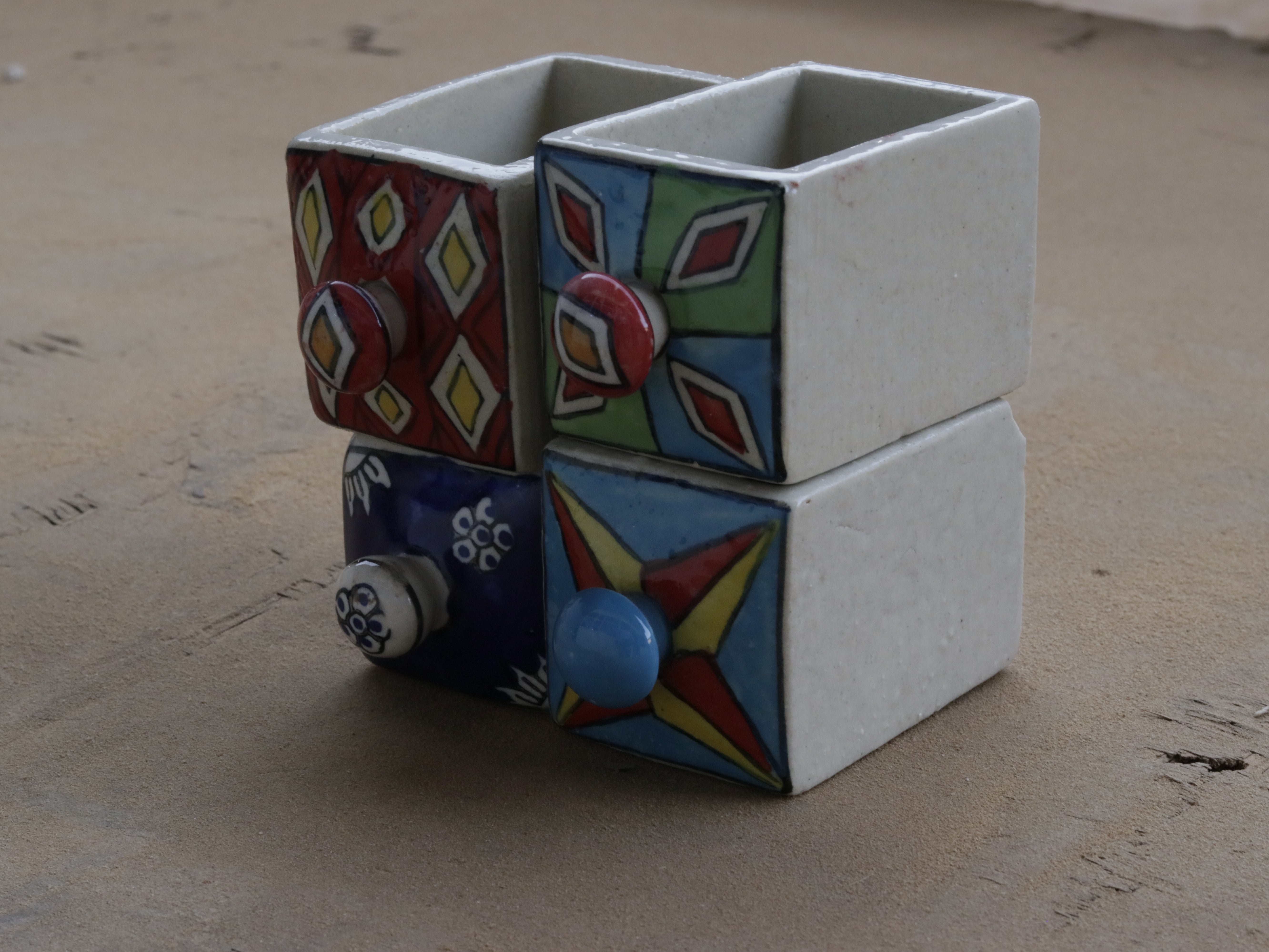 Old Light Flower Multidrawer Designed Ceramic Drawer Set of 4 Ceramic Drawers