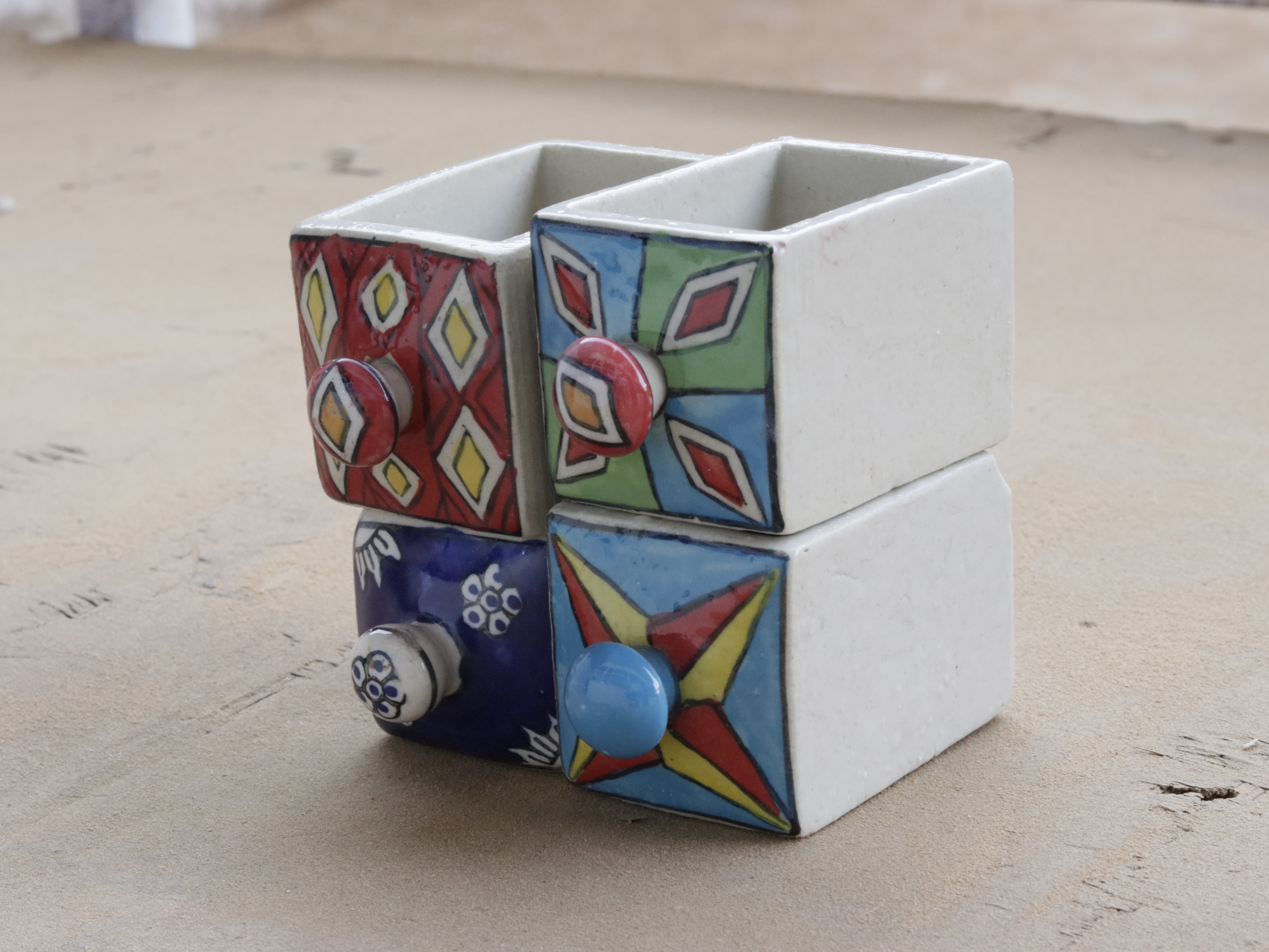Old Light Flower Multidrawer Designed Ceramic Drawer Set of 4 Ceramic Drawers
