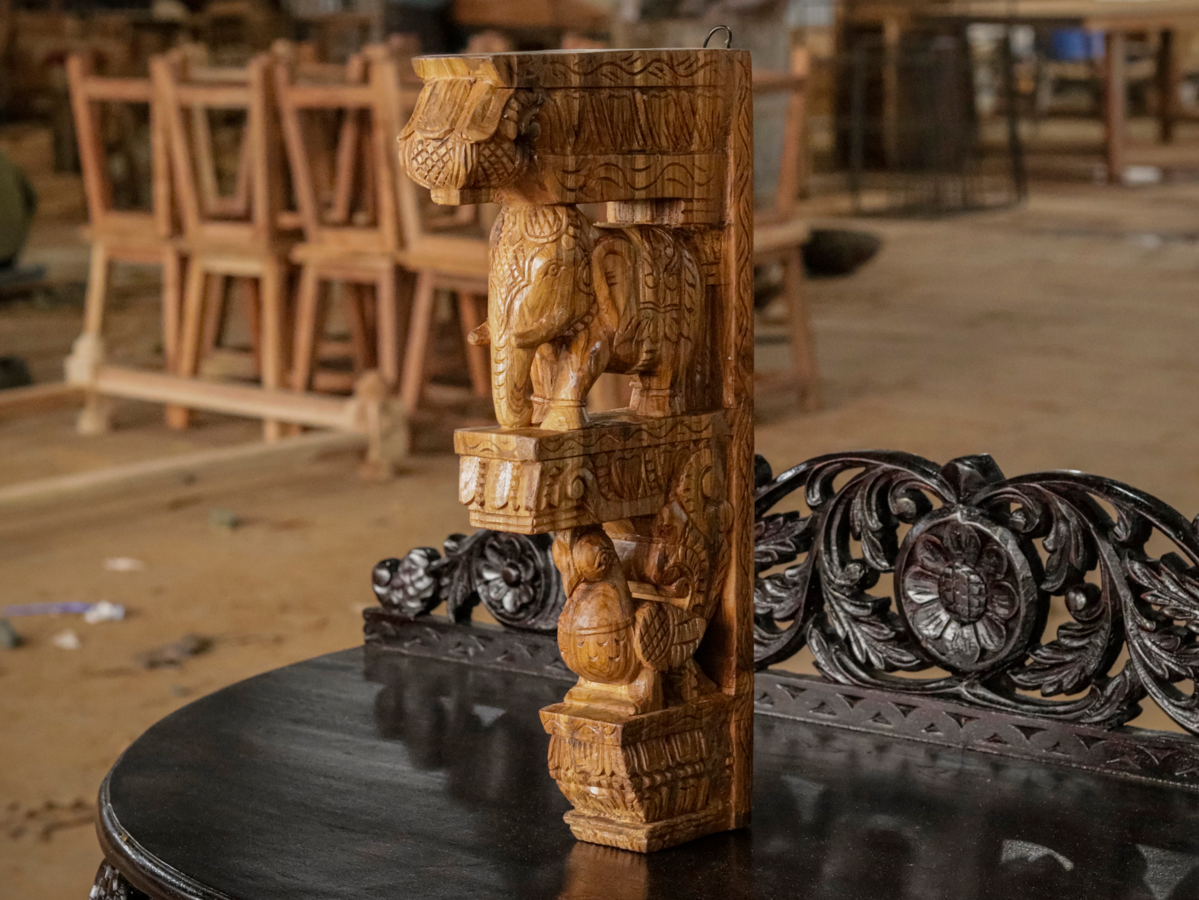 Elephant peacock figurine teak wood corbel door bracket Door Bracket