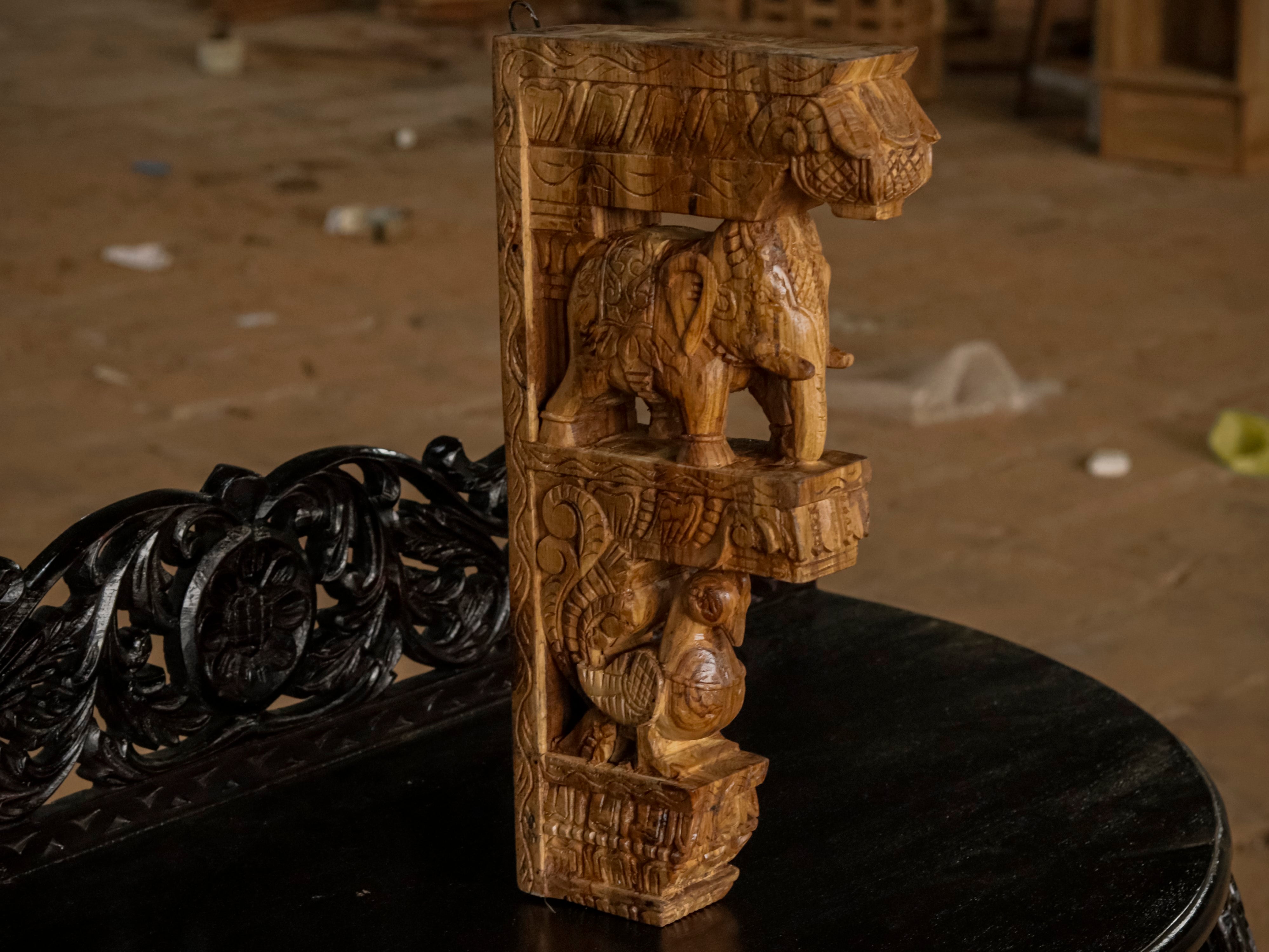 Elephant peacock figurine teak wood corbel door bracket Door Bracket