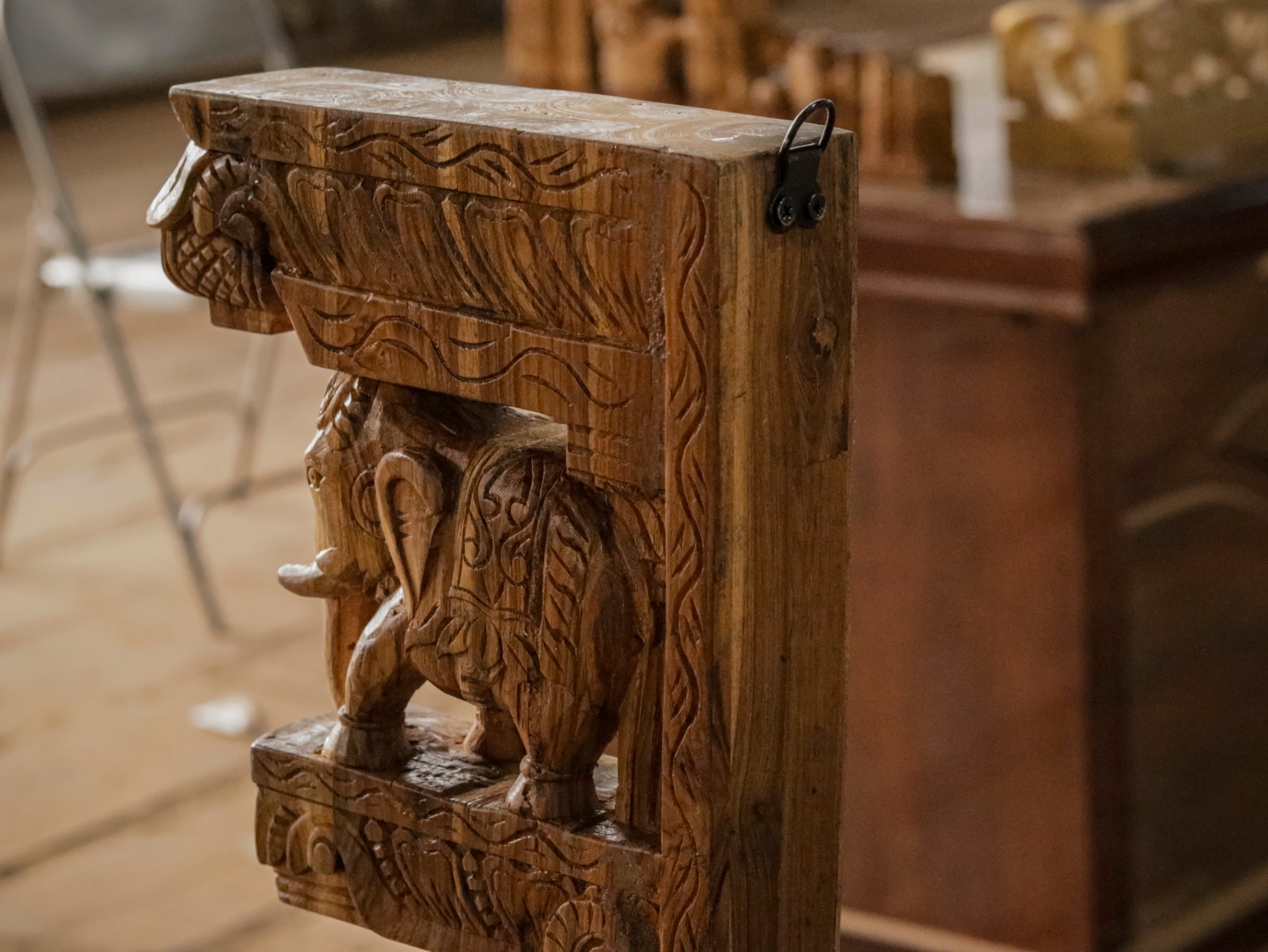 Elephant peacock figurine teak wood corbel door bracket Door Bracket