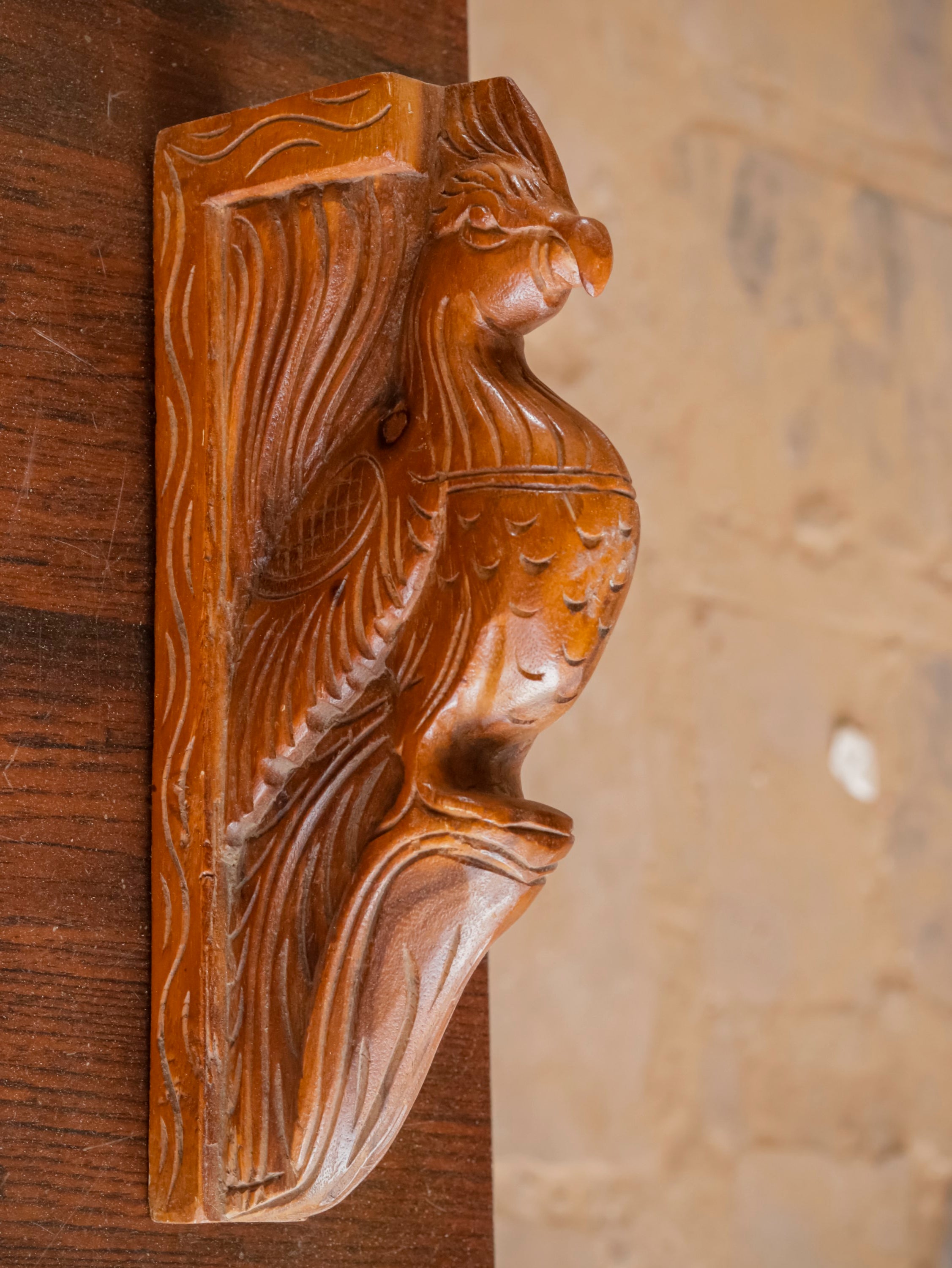 Compact intricate carved Bird Door Bracket Door Bracket