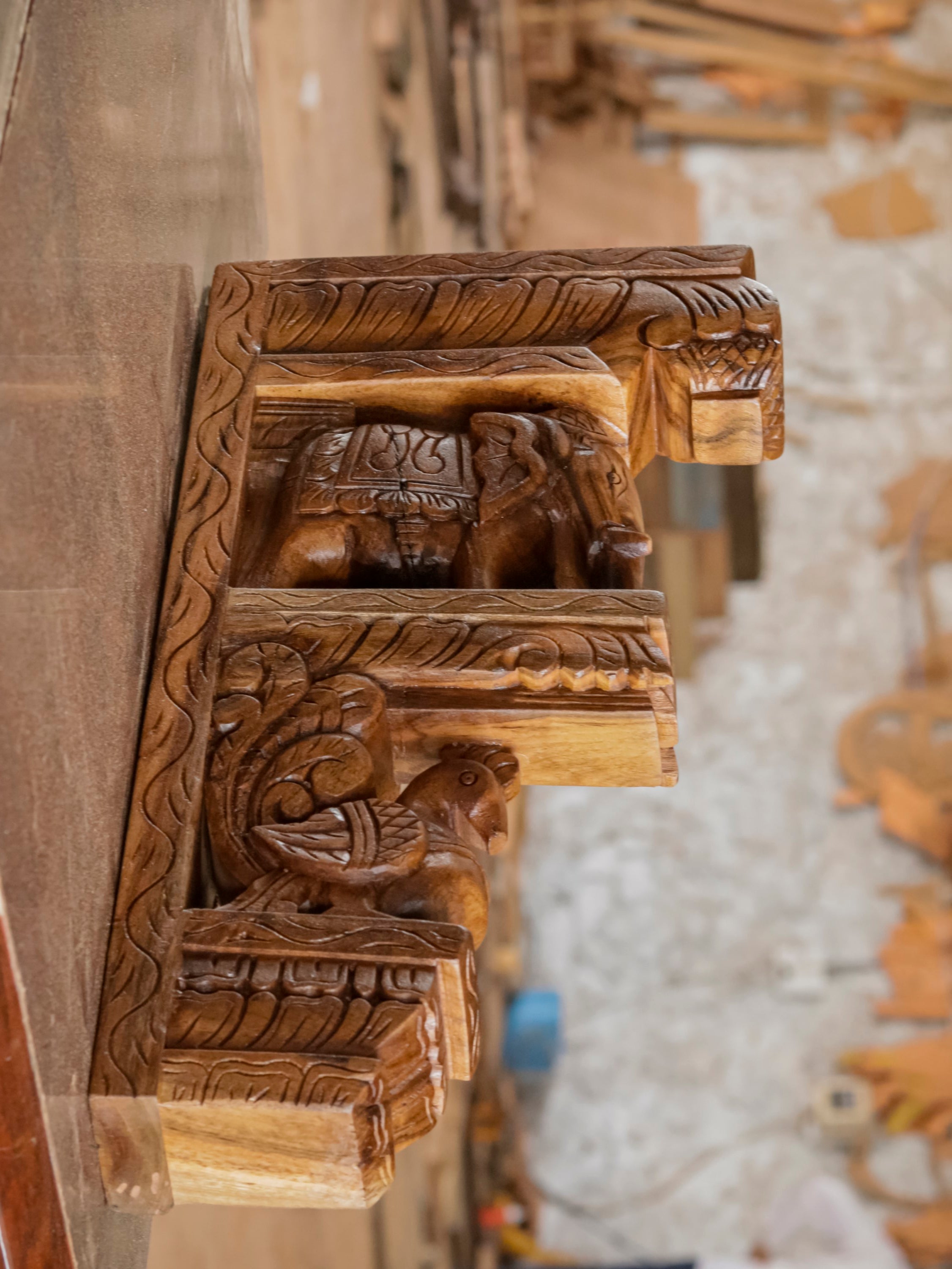 Elephant peacock figurine teak wood corbel door bracket Door Bracket