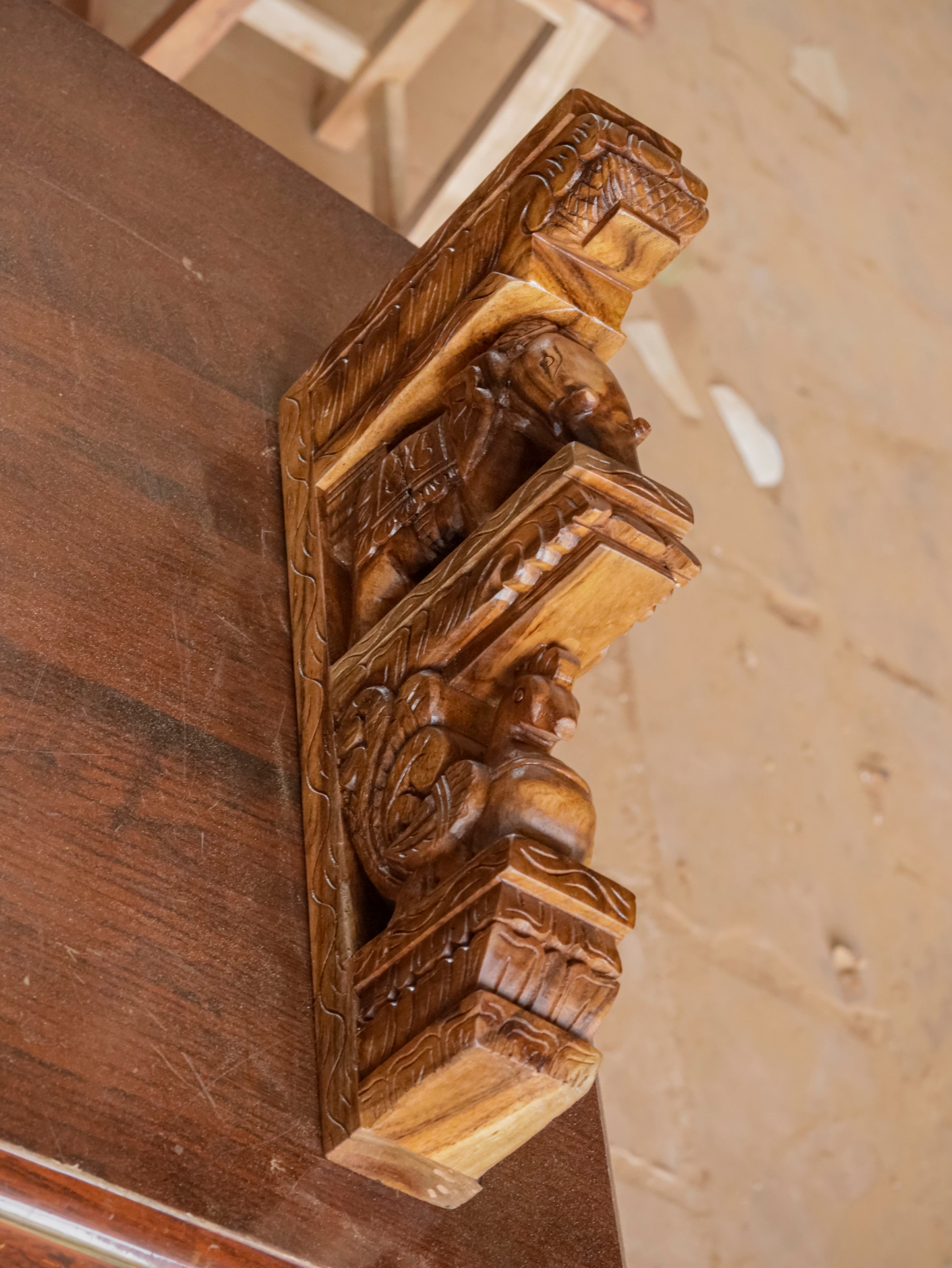 Elephant peacock figurine teak wood corbel door bracket Door Bracket