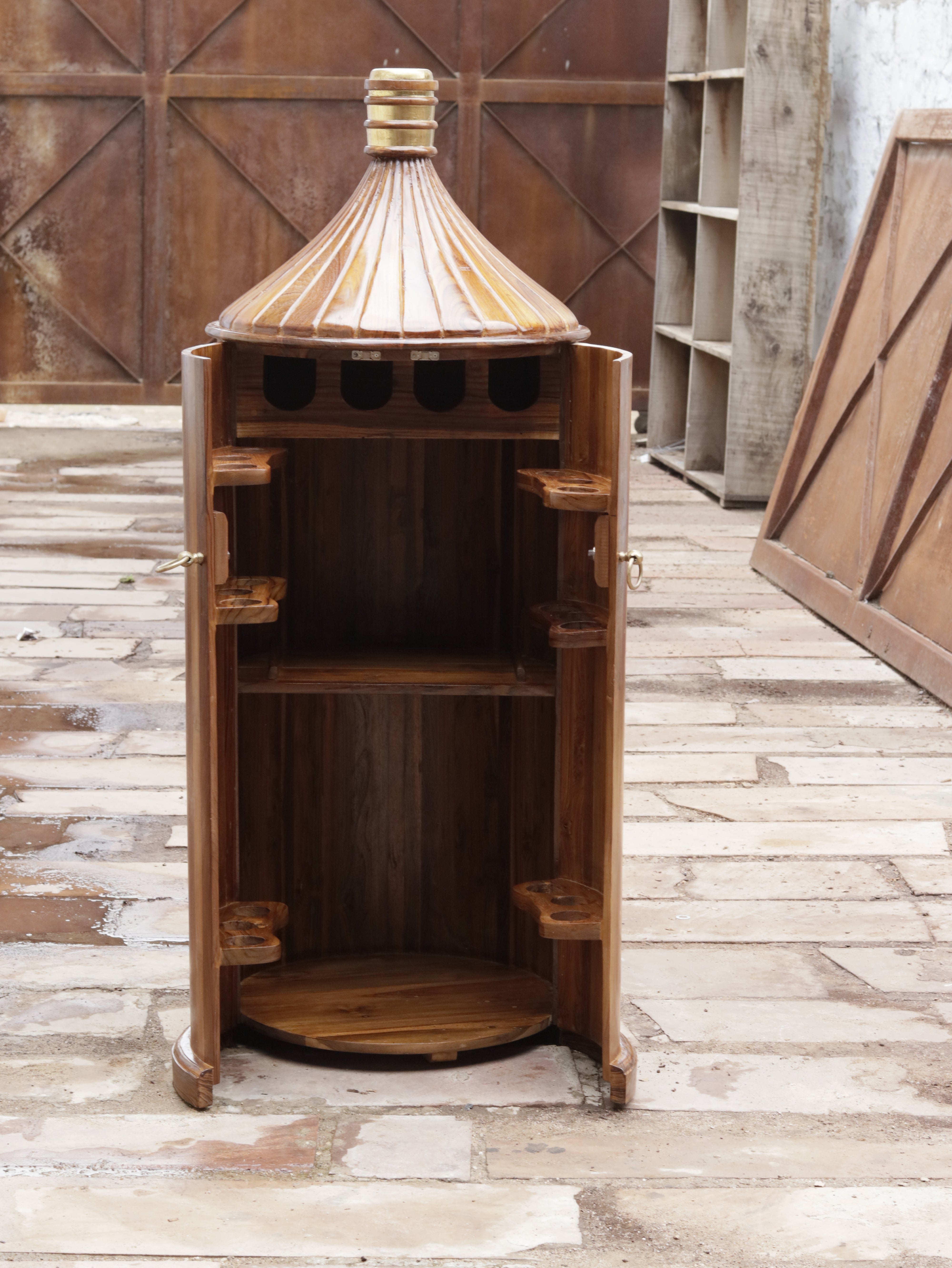 Melodious Plain Natural Brown Finished Wooden Handmade Bar Cabinet Bar Cabinet