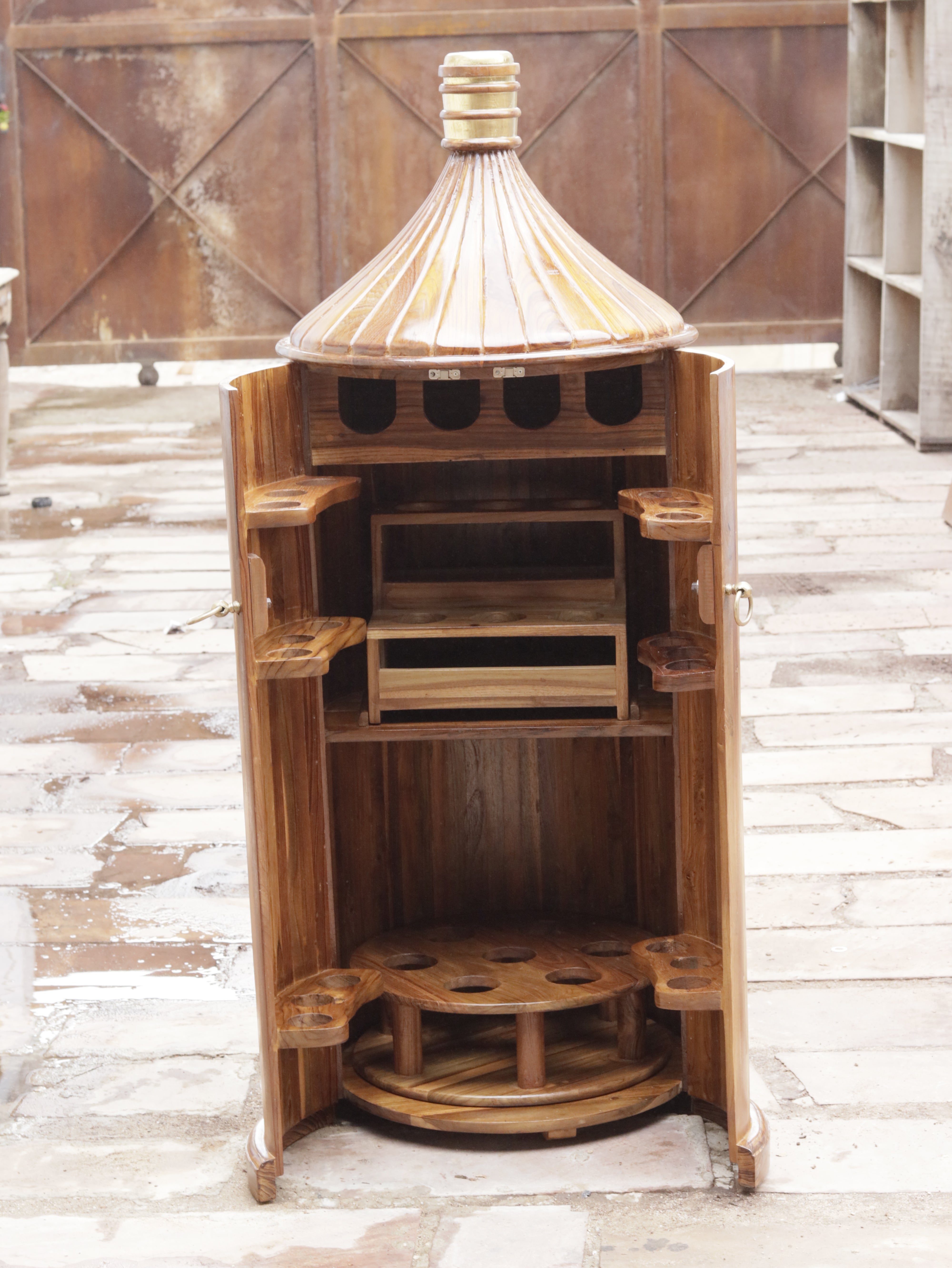 Melodious Plain Natural Brown Finished Wooden Handmade Bar Cabinet Bar Cabinet