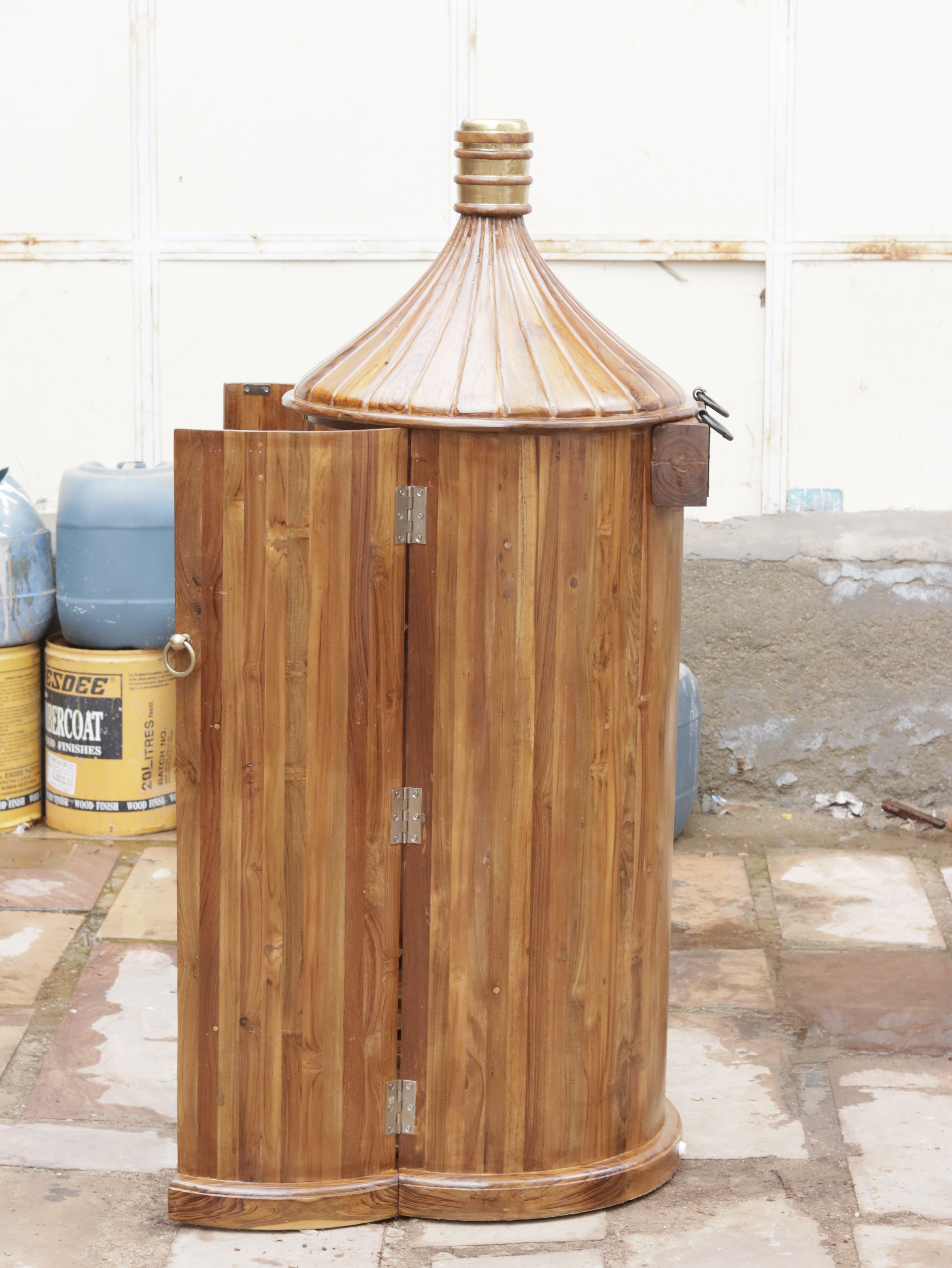 Melodious Plain Natural Brown Finished Wooden Handmade Bar Cabinet Bar Cabinet