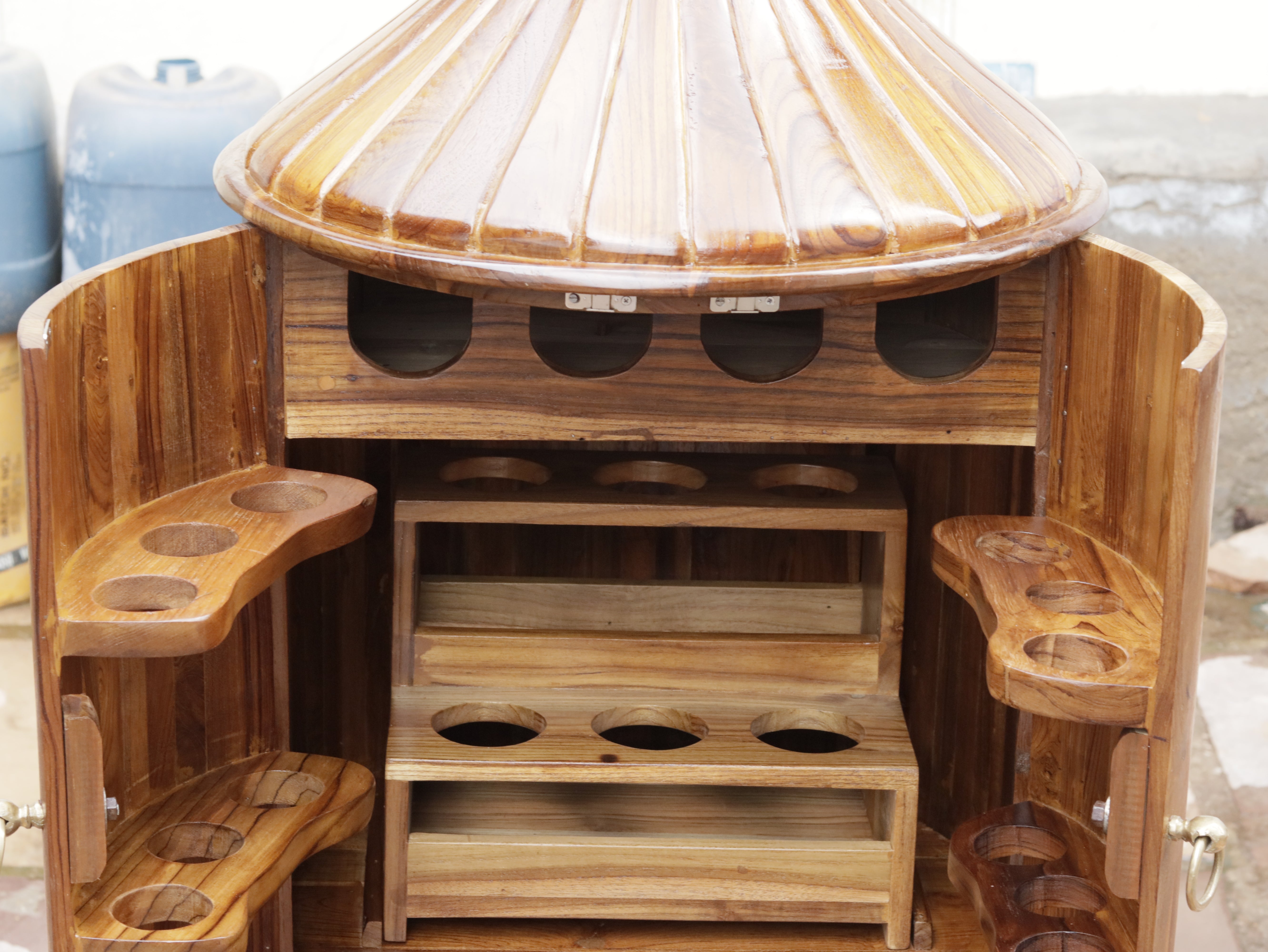 Melodious Plain Natural Brown Finished Wooden Handmade Bar Cabinet Bar Cabinet